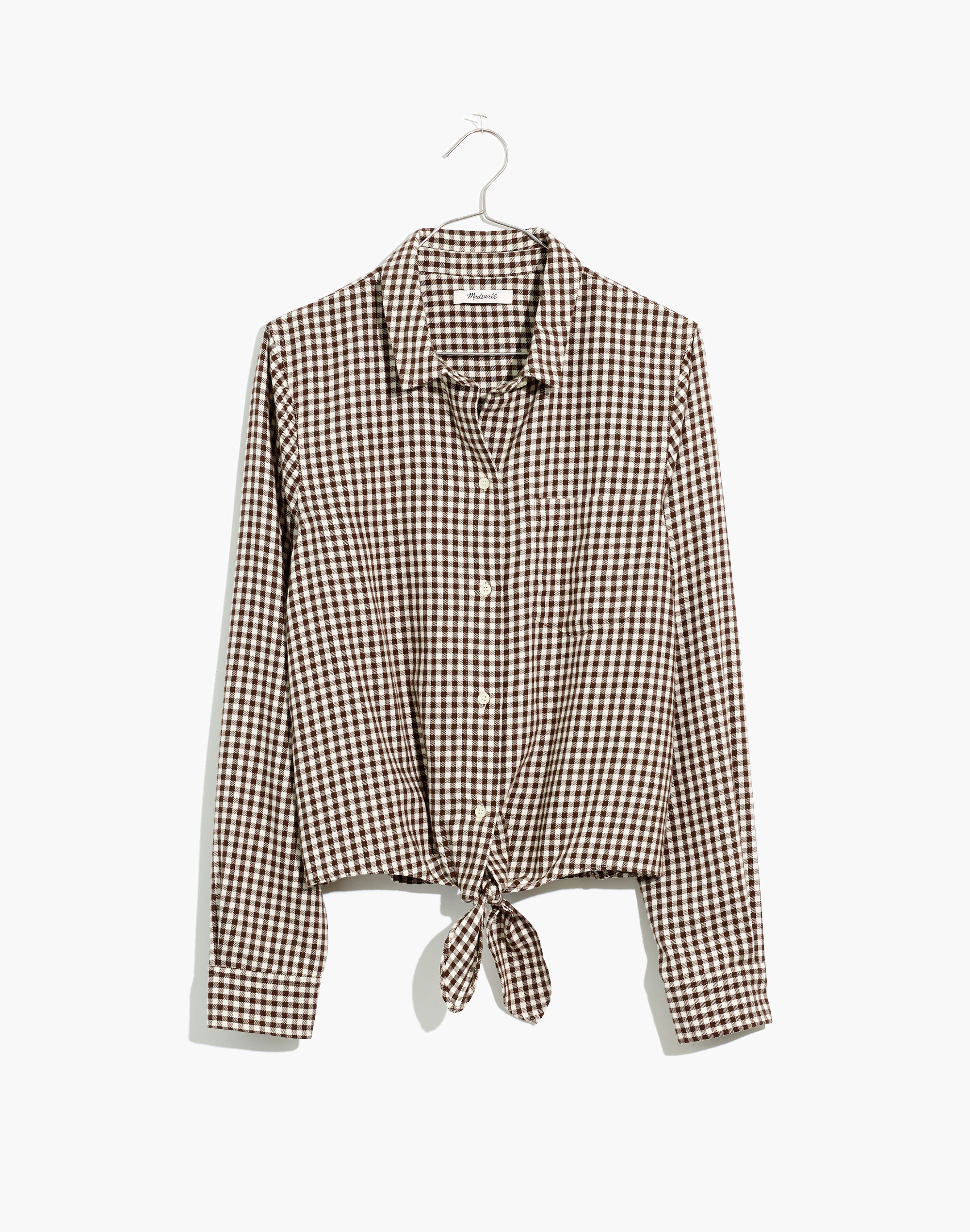Flannel Tie-Front Shirt in Gingham Check