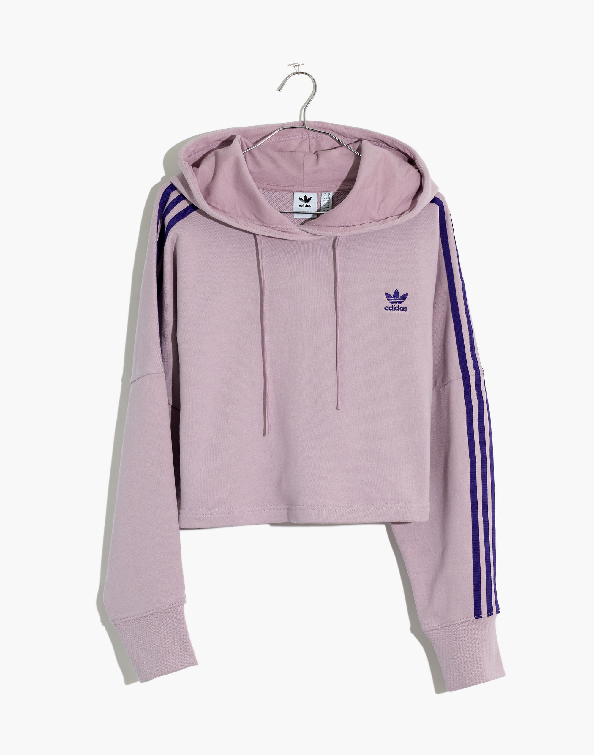 Adidas&reg; Three-Stripe Cropped Hoodie Sweatshirt