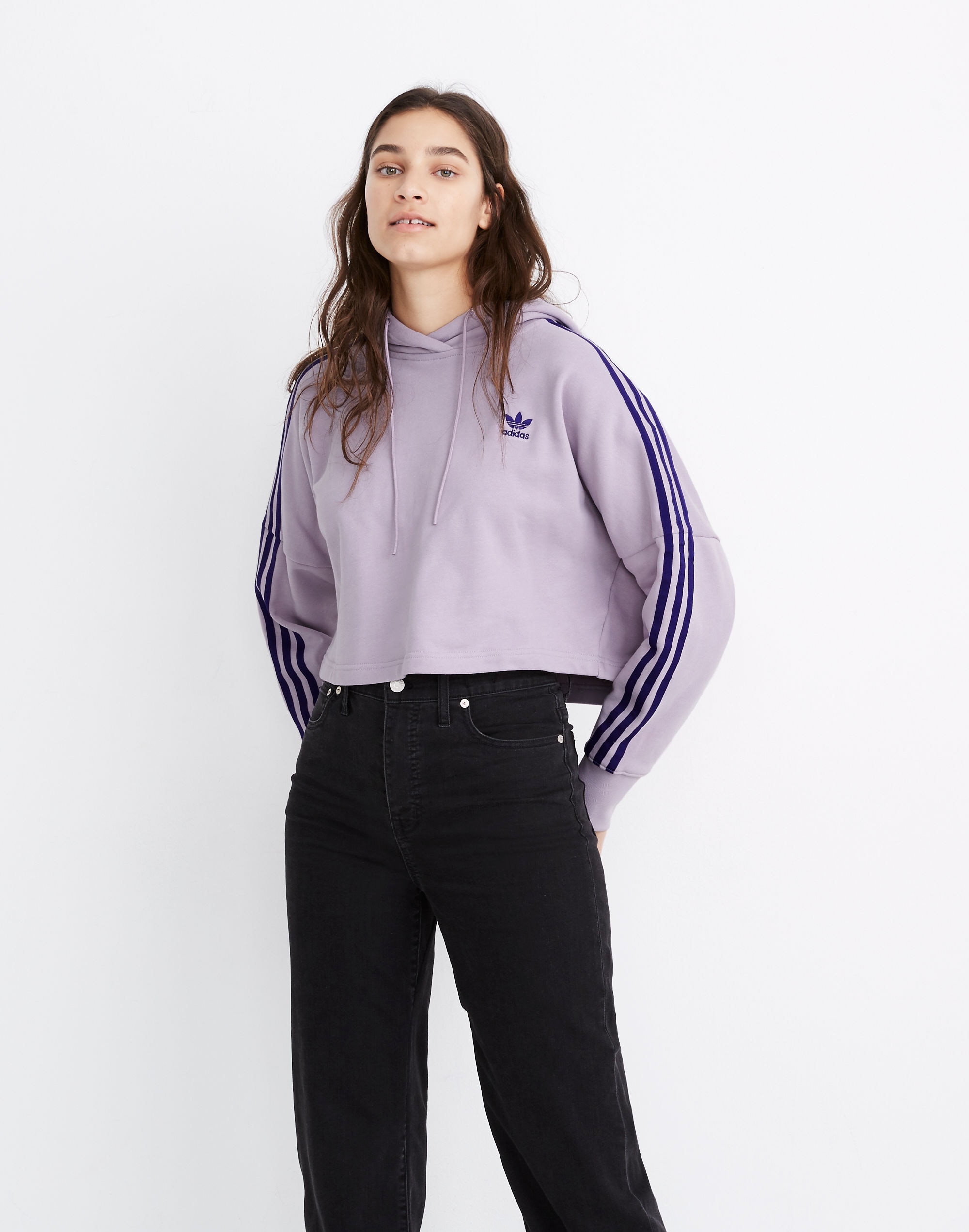 adidas&reg; three-stripe cropped hoodie sweatshirt