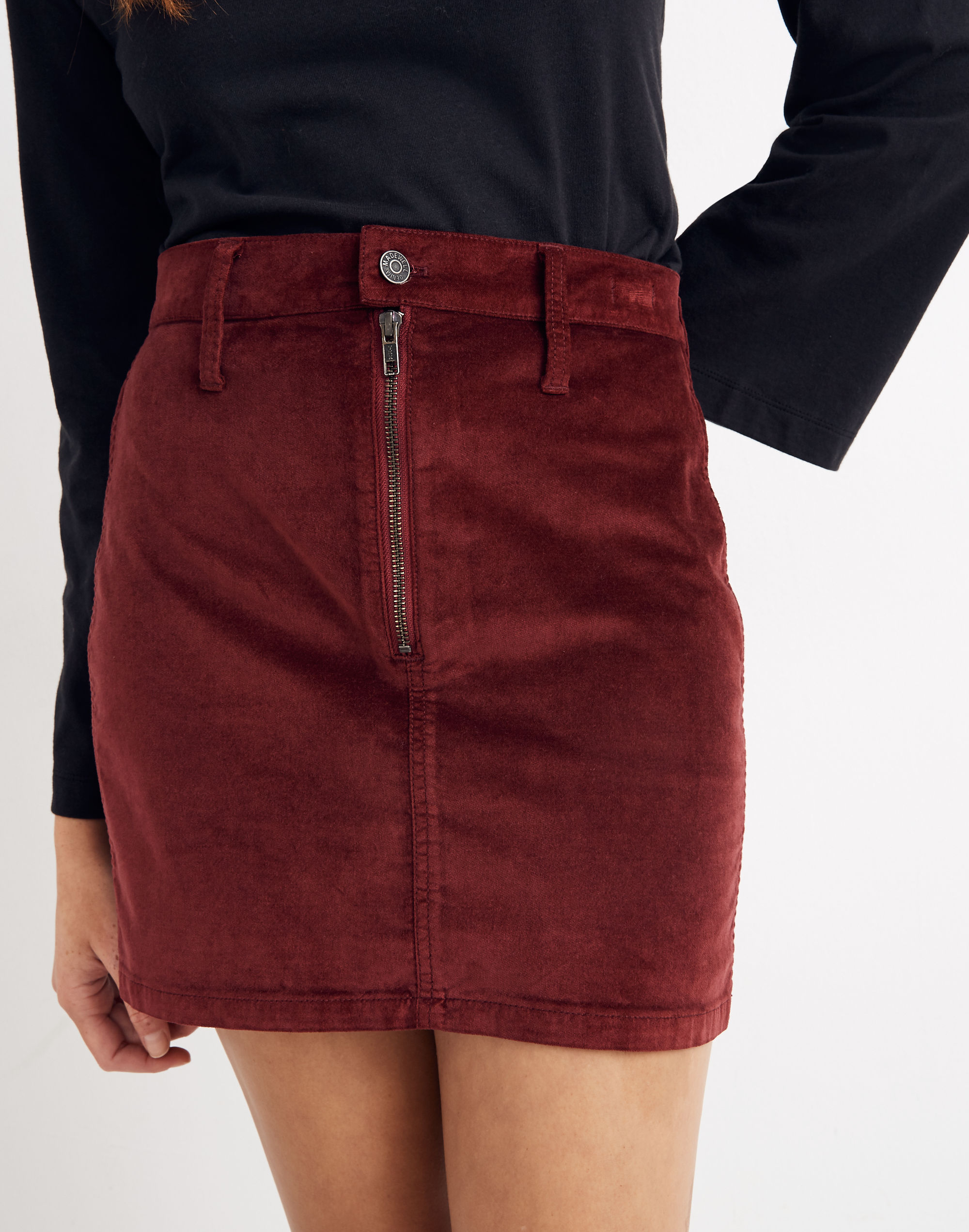 Stretch Velveteen Straight Zip Mini Skirt