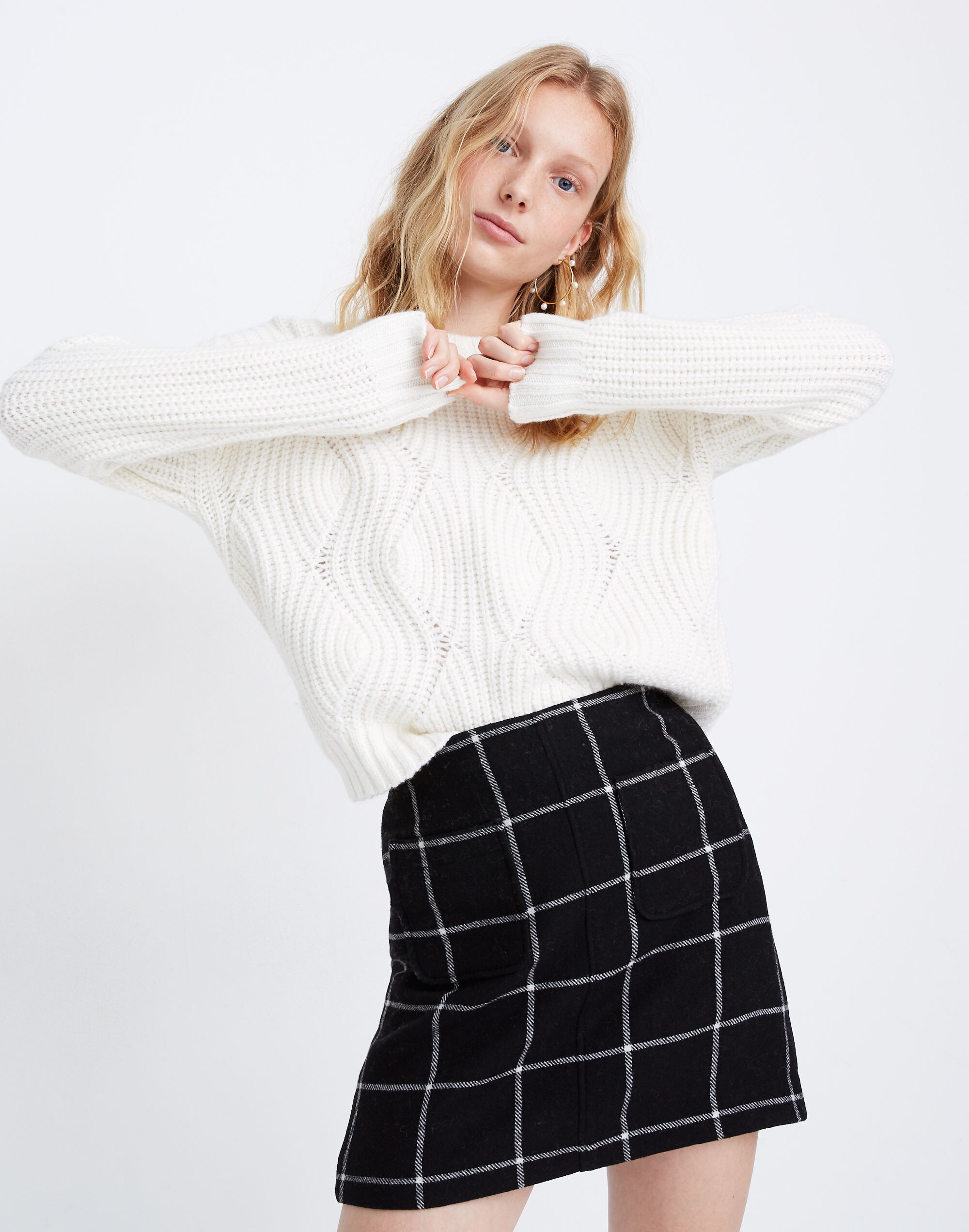 Museum Patch-Pocket Mini Skirt in Windowpane