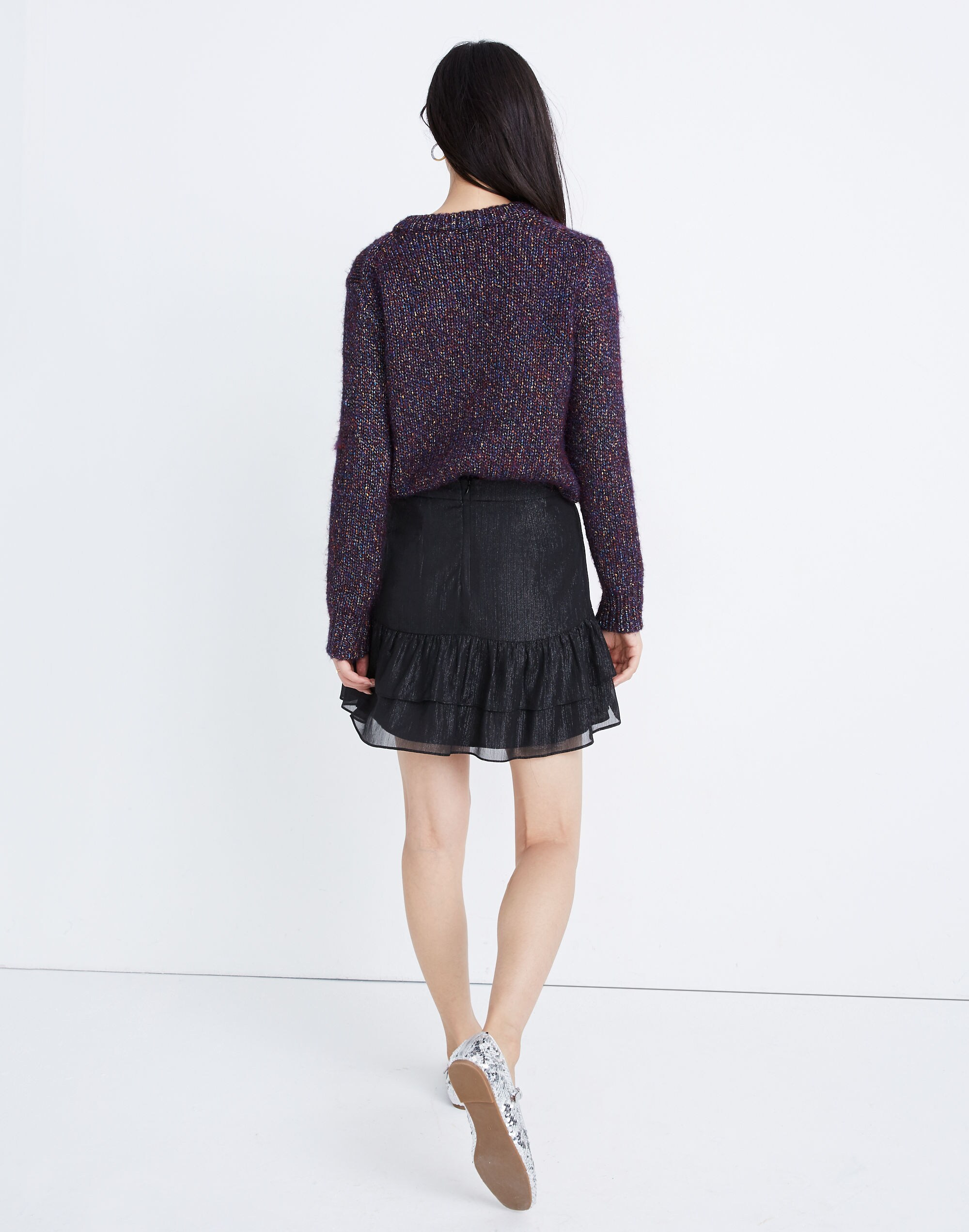 Shimmer Ruffle-Hem Mini Skirt