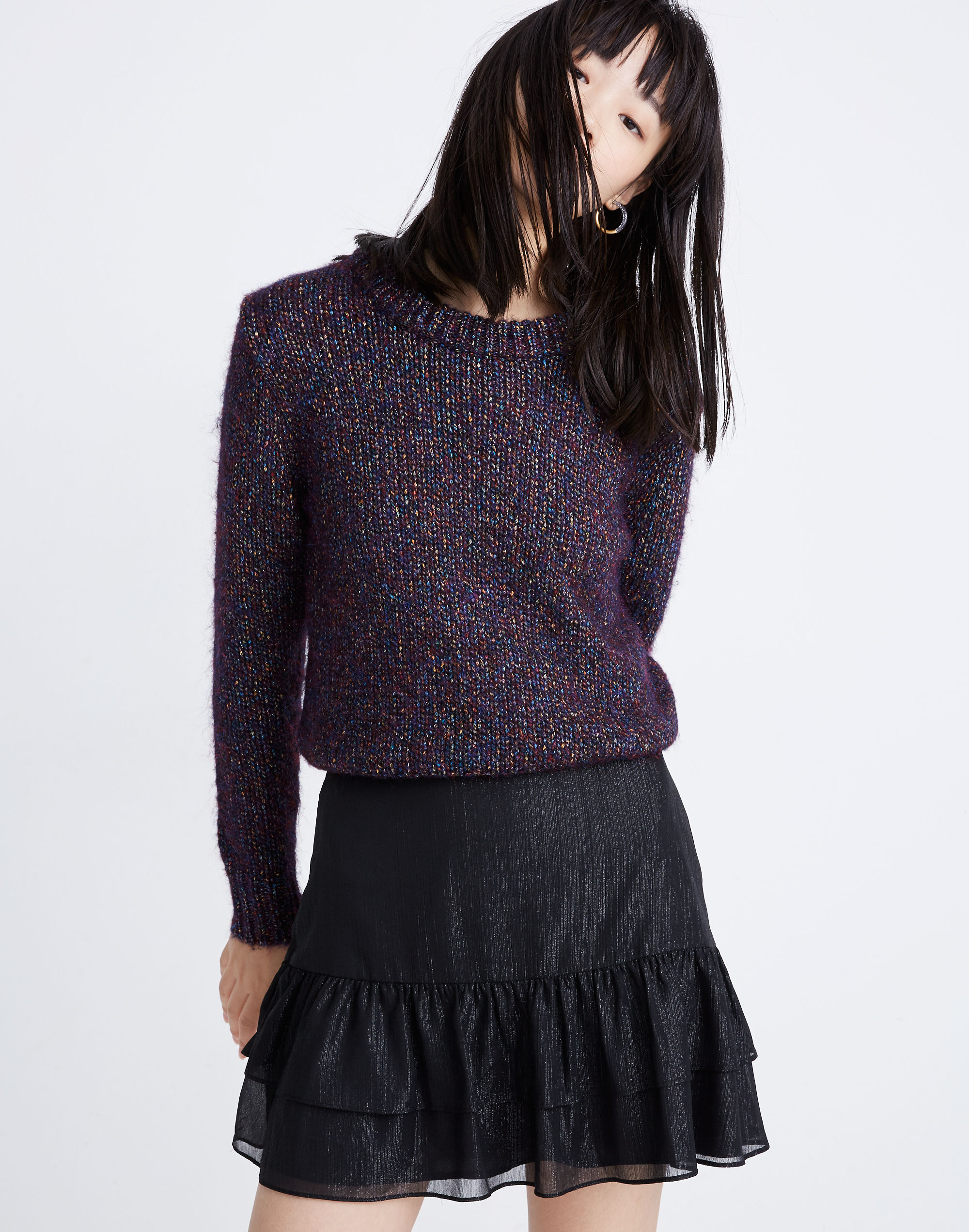 shimmer ruffle-hem mini skirt
