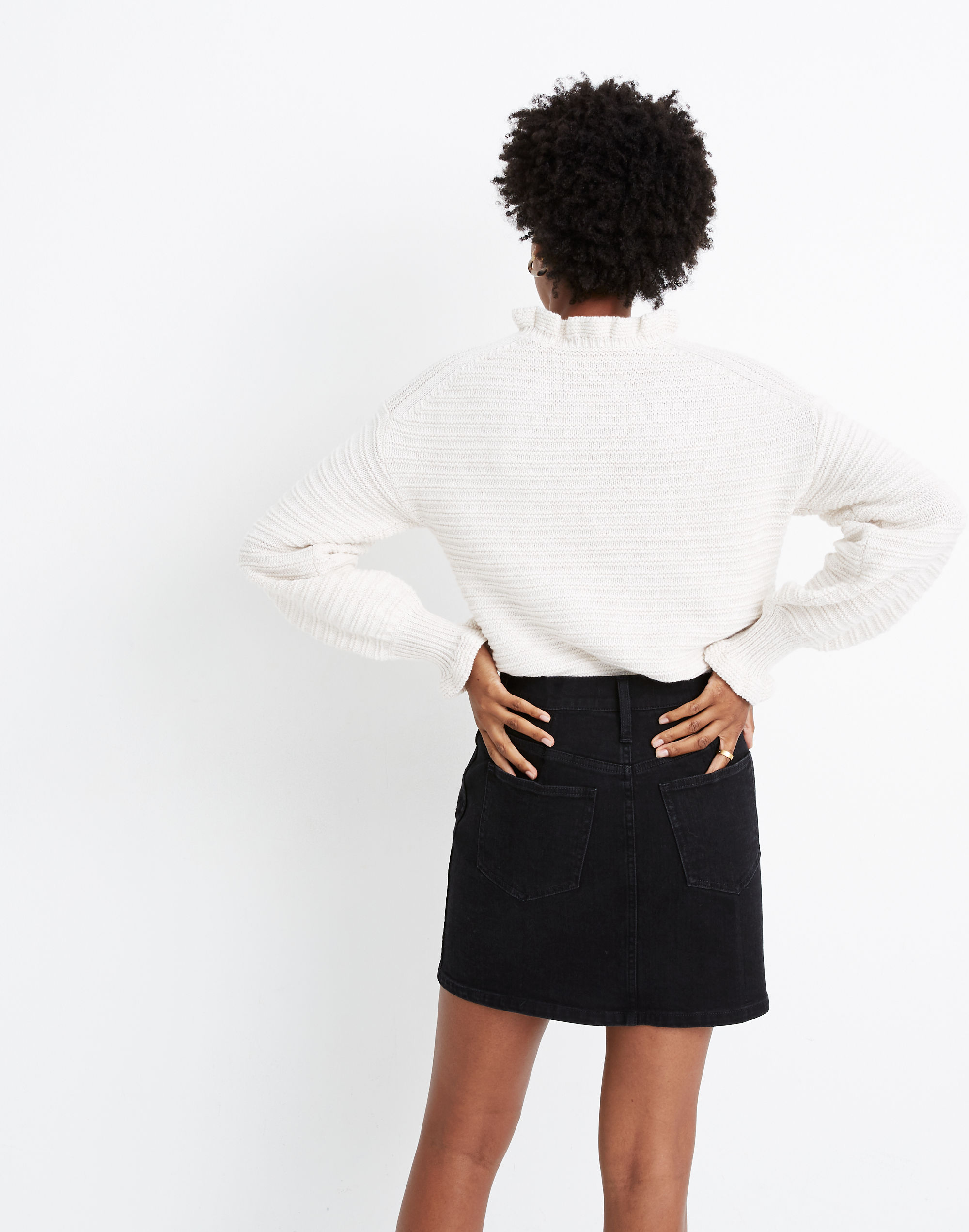 Stretch Denim Straight Mini Skirt: Zip Pocket Edition