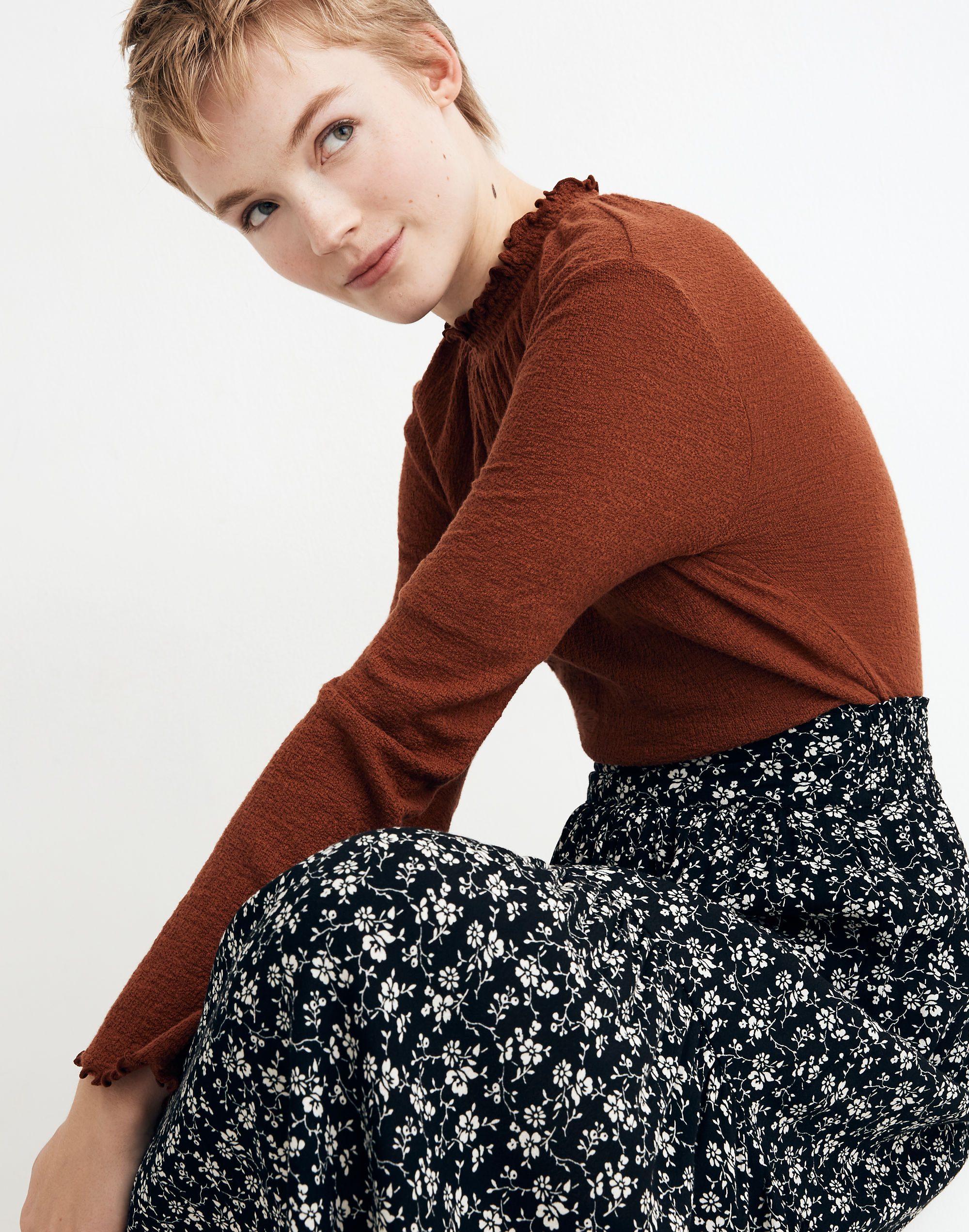 Tiered Peasant Midi Skirt in Branch Floral