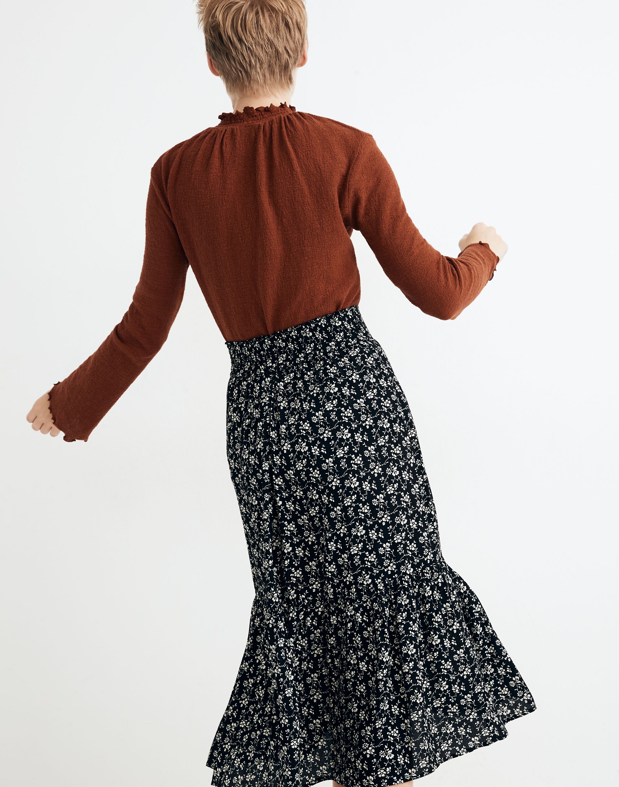 Tiered Peasant Midi Skirt in Branch Floral