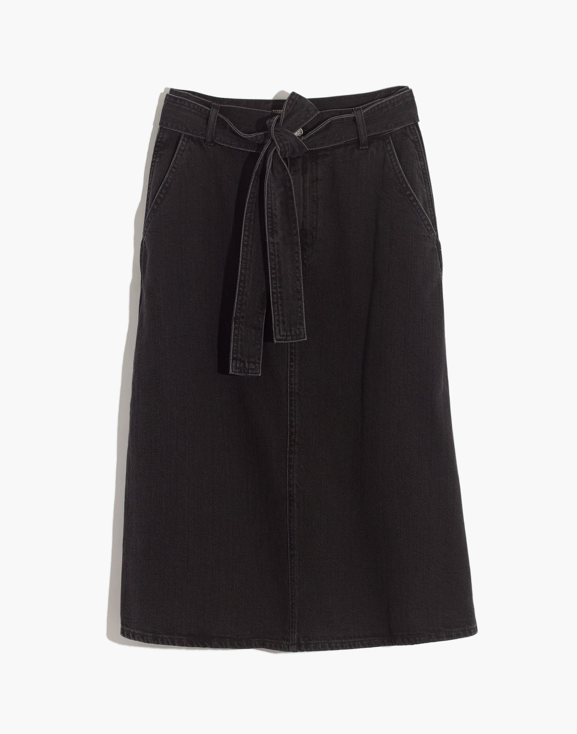 Rigid Denim Tie-Waist Midi Skirt in Shrader Wash