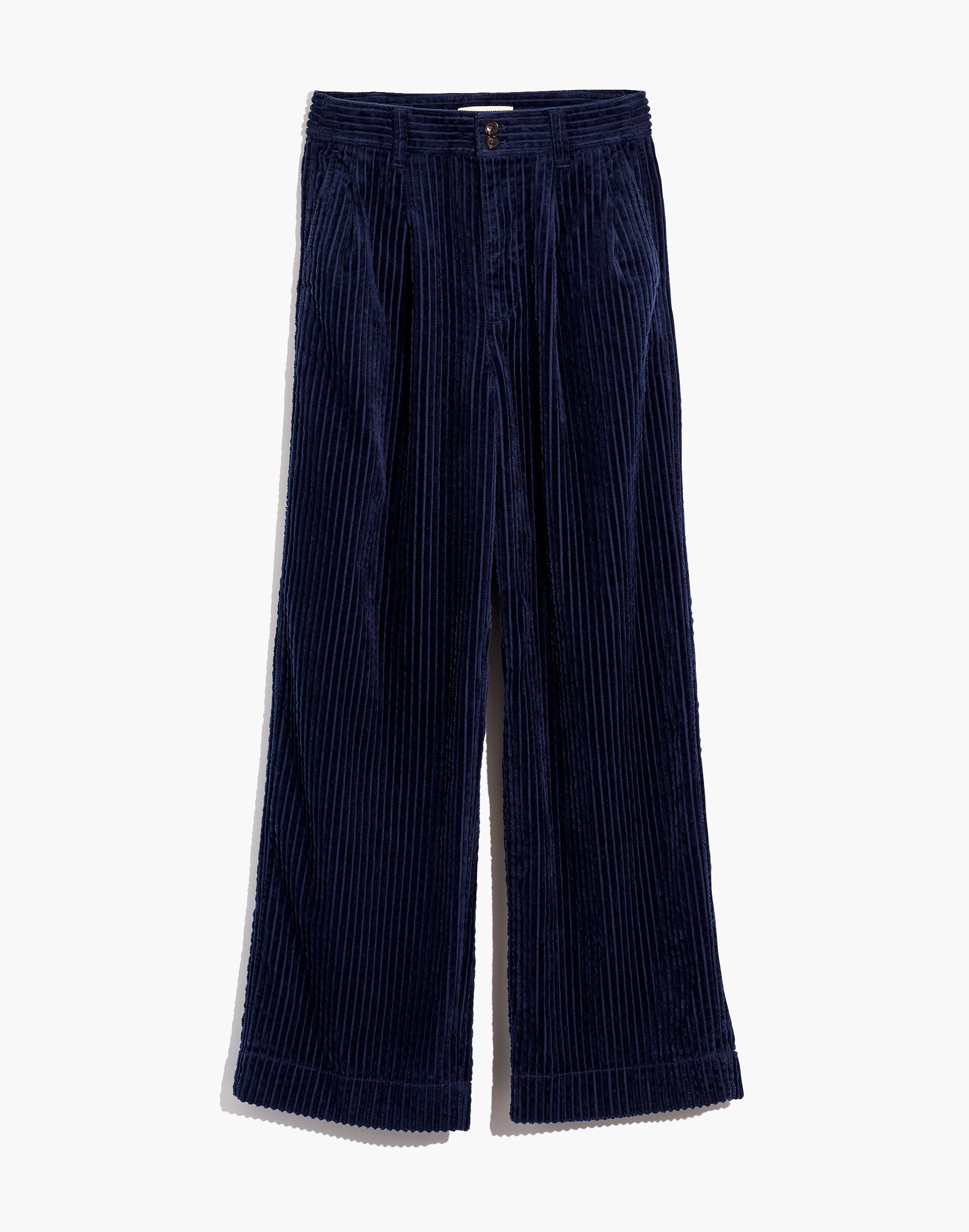 Pleated Wide-Leg Full-Length Pants in Corduroy