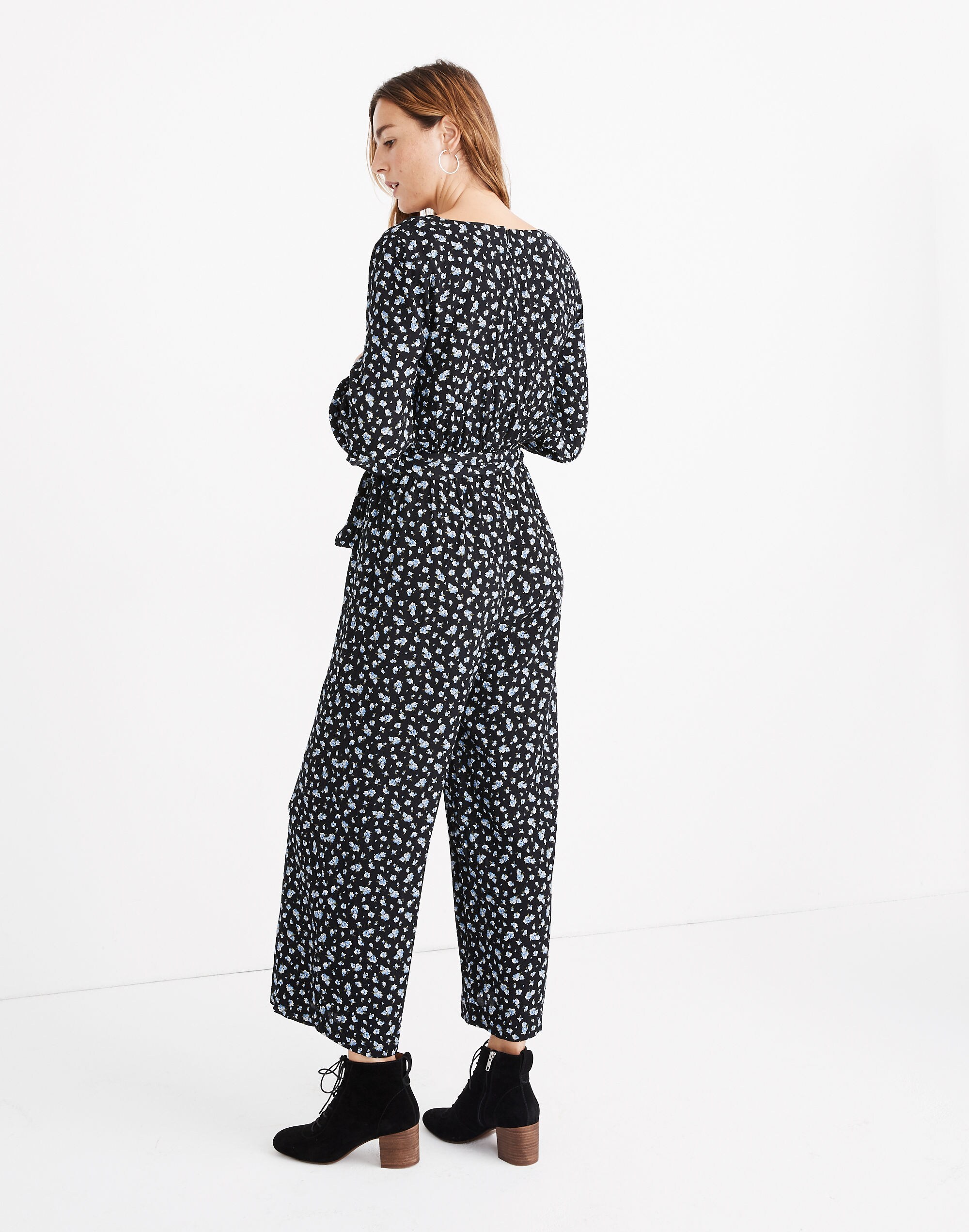 Ruffle-Sleeve Tie-Waist Jumpsuit in Baby's Breath