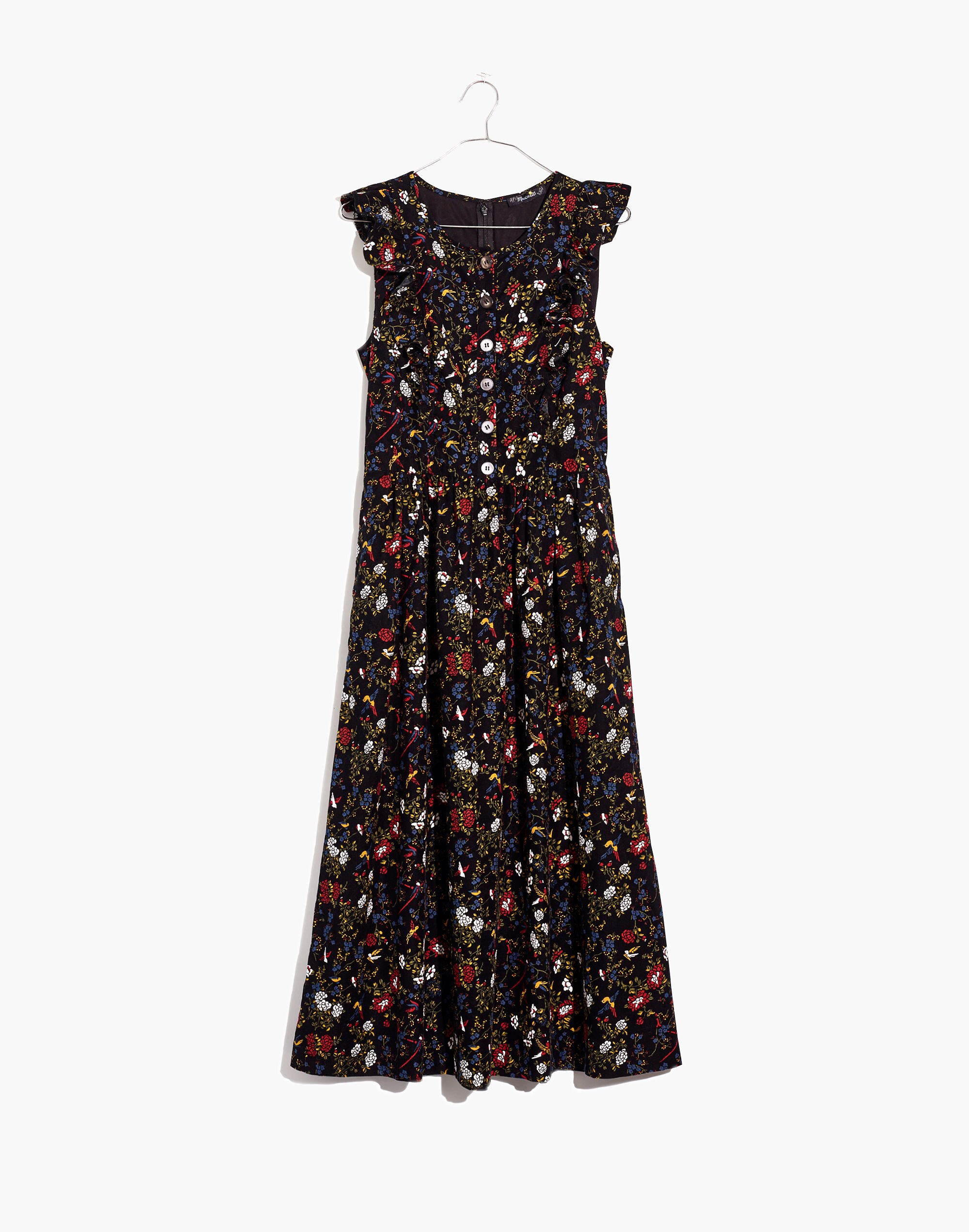 Corduroy Ruffle-Front Dress in Finch Floral