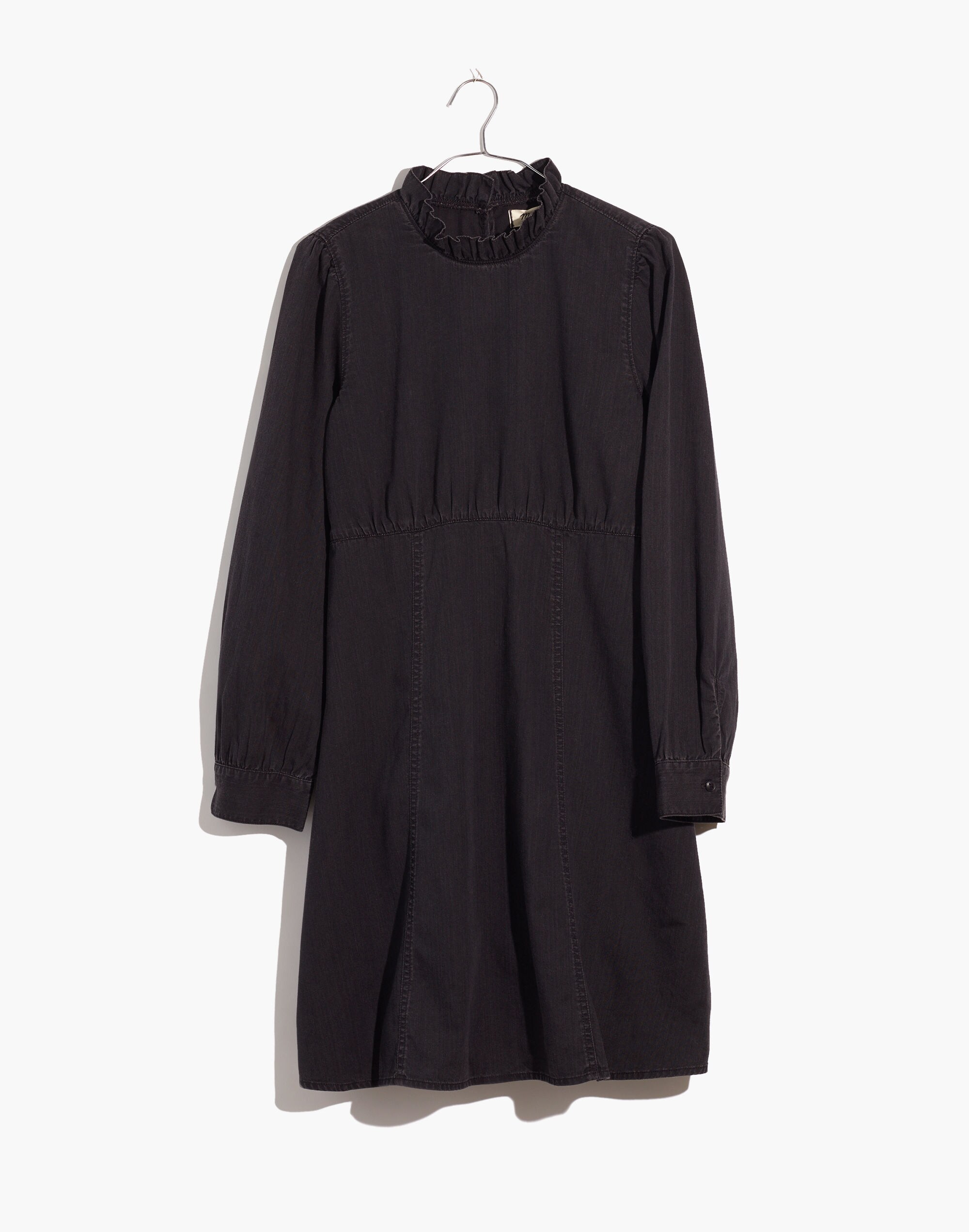 Denim Ruffled Mockneck Dress