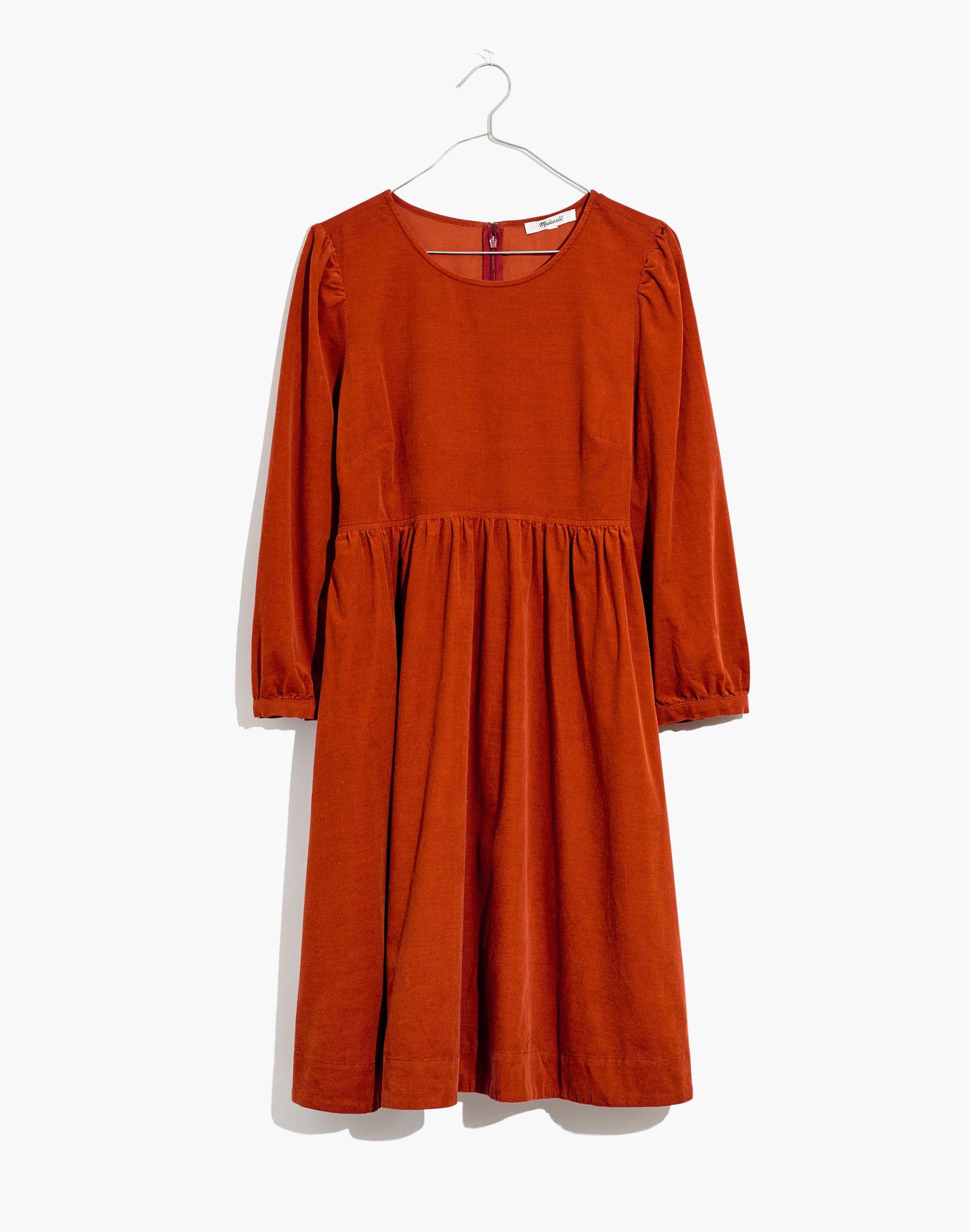 Corduroy Puff-Sleeve Mini Dress