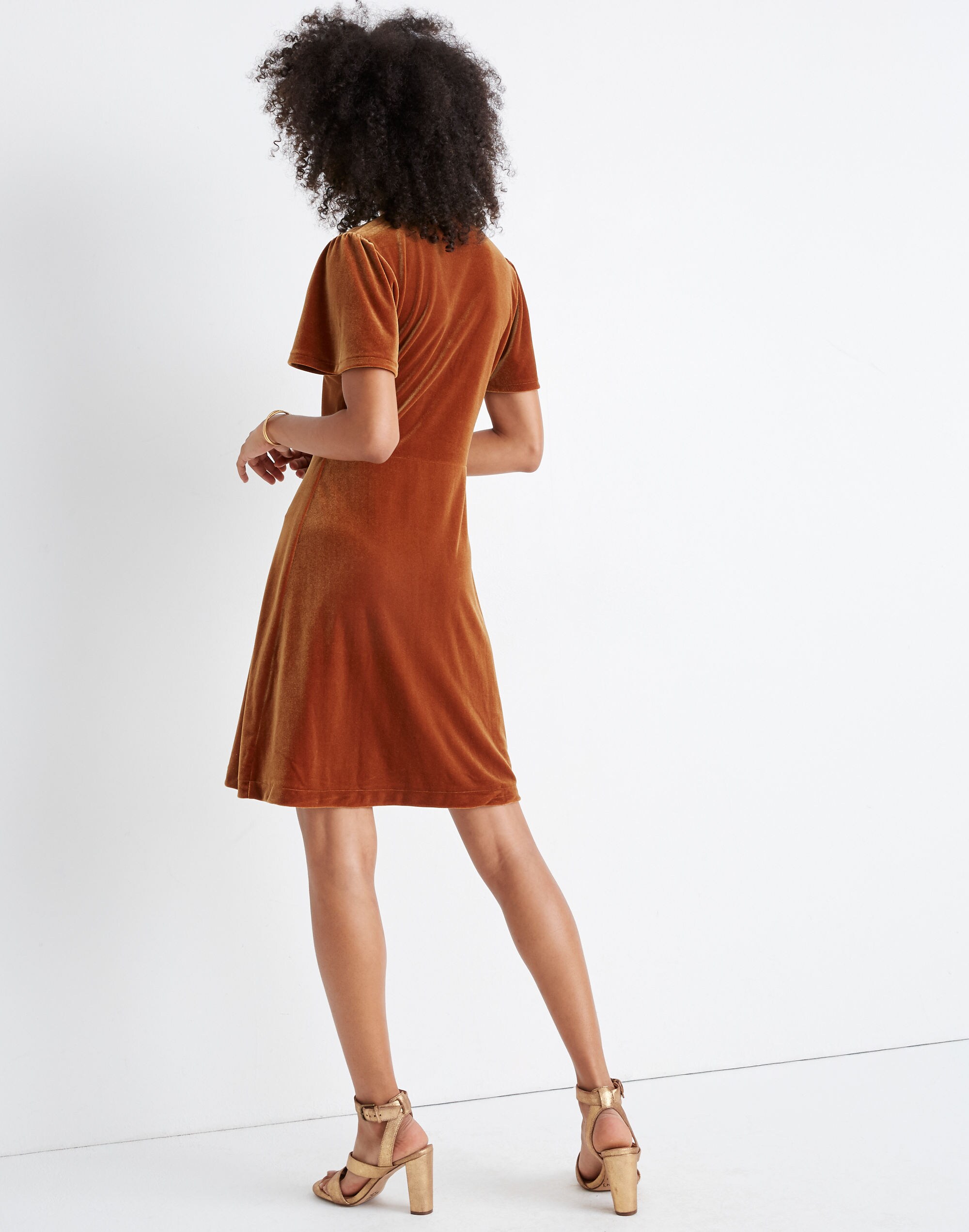 Velvet V-Neck Flutter-Sleeve Dress