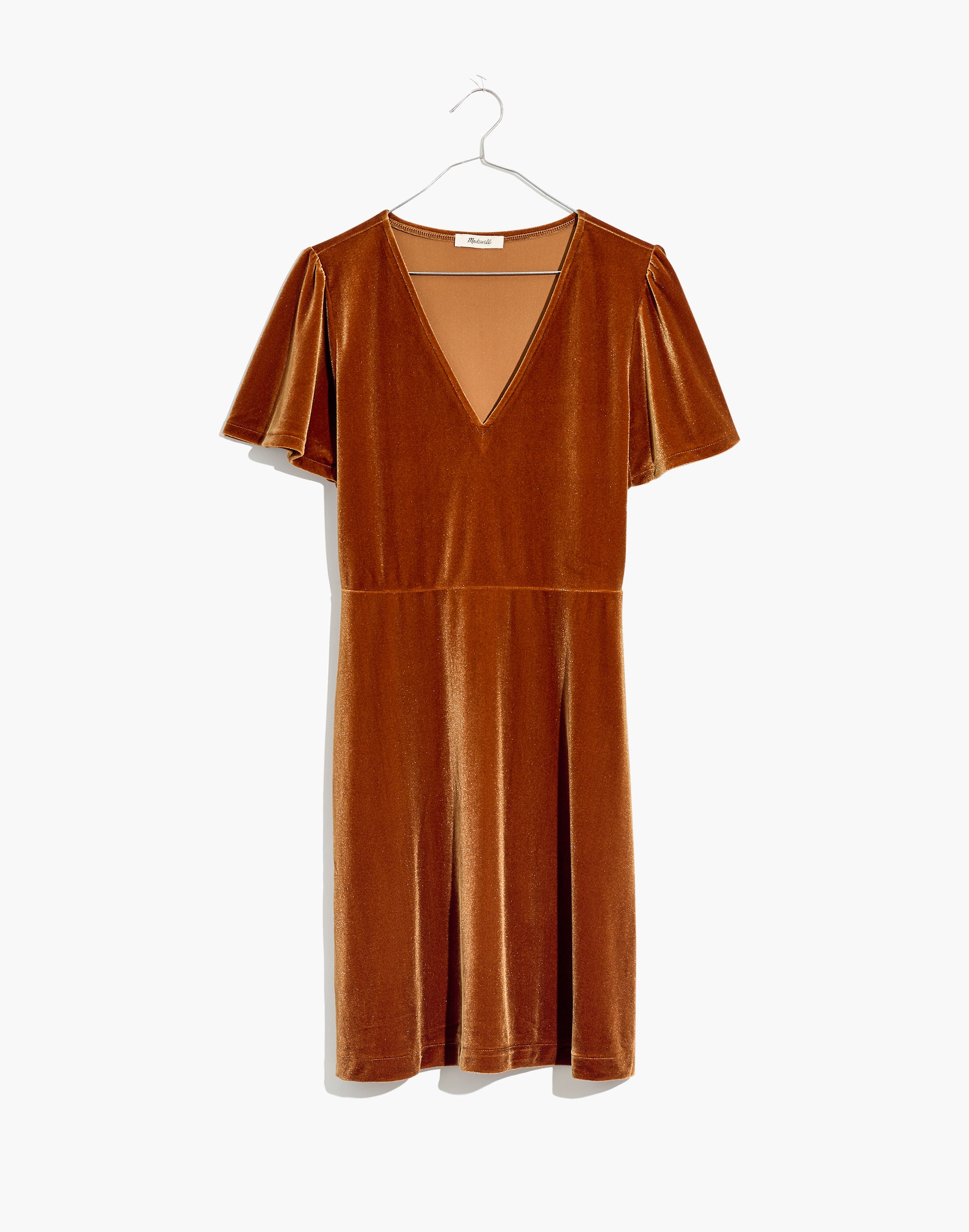 Velvet V-Neck Flutter-Sleeve Dress