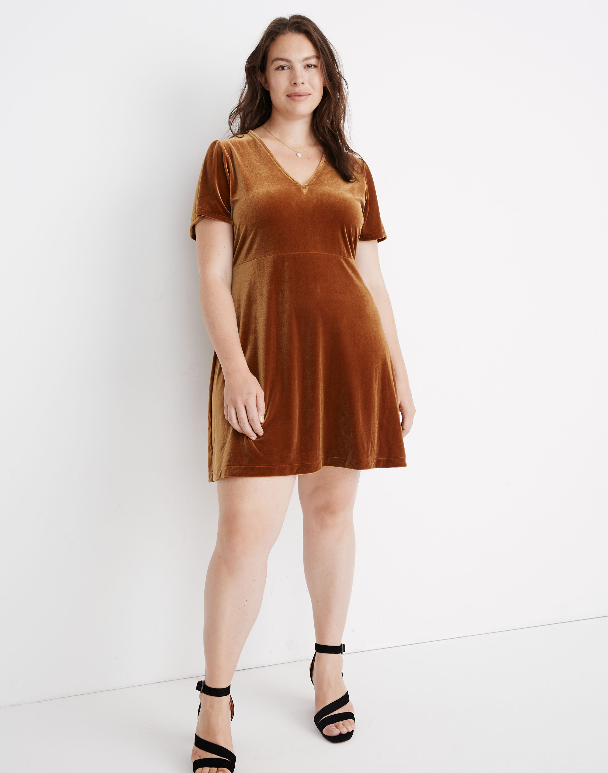 velvet v-neck flutter-sleeve dress