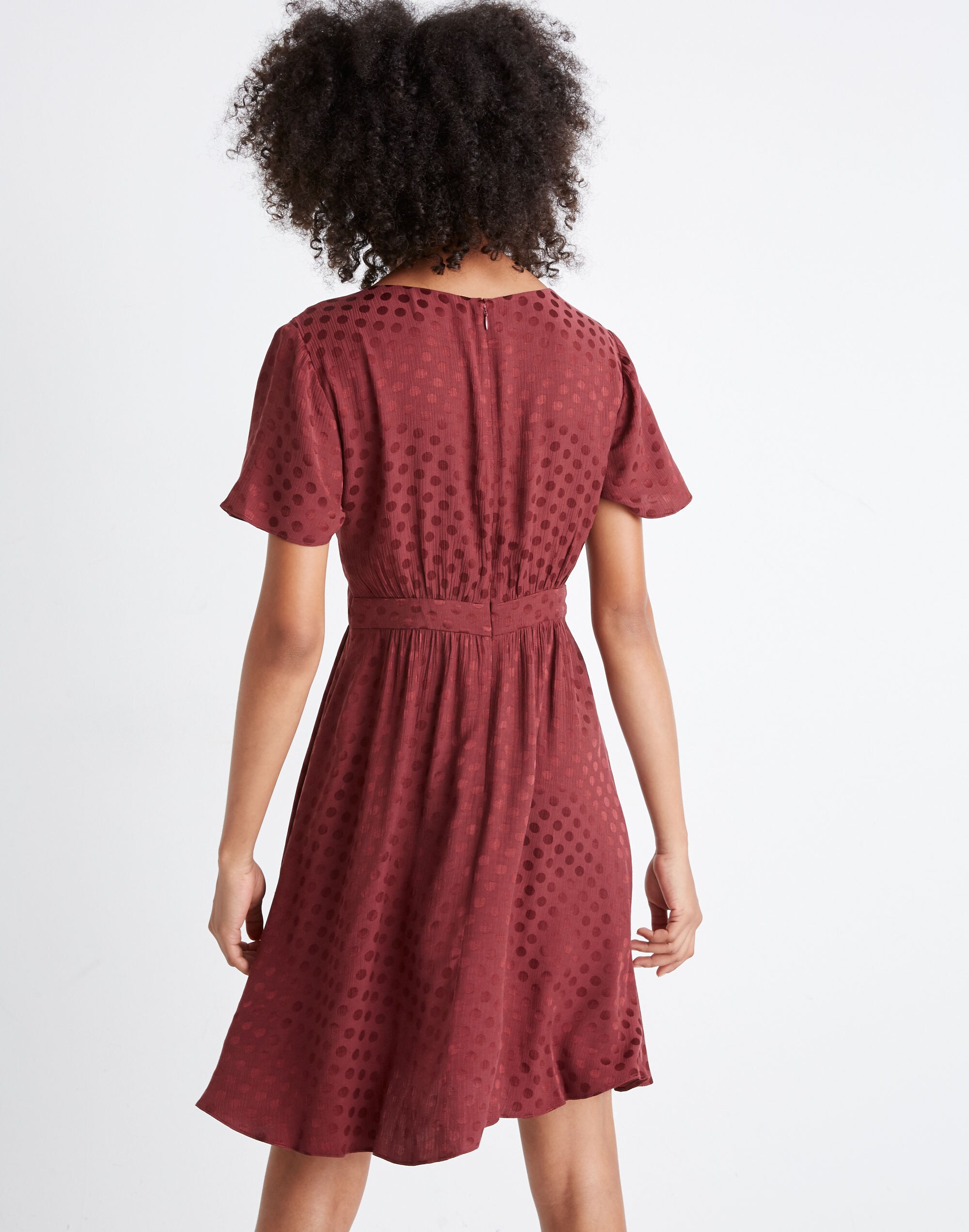 V-Neck Fit-and-Flare Dress in Dot Jacquard