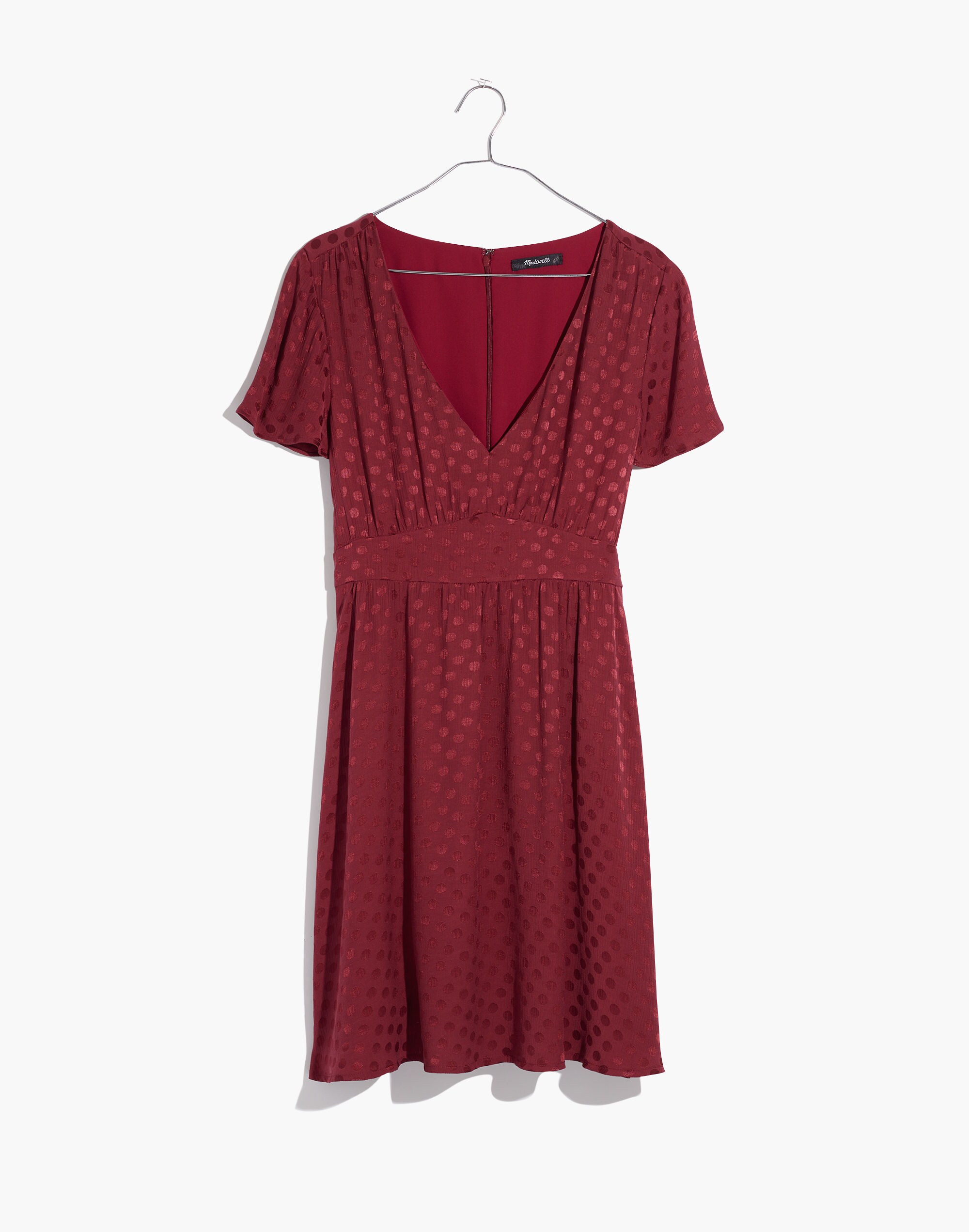 V-Neck Fit-and-Flare Dress in Dot Jacquard