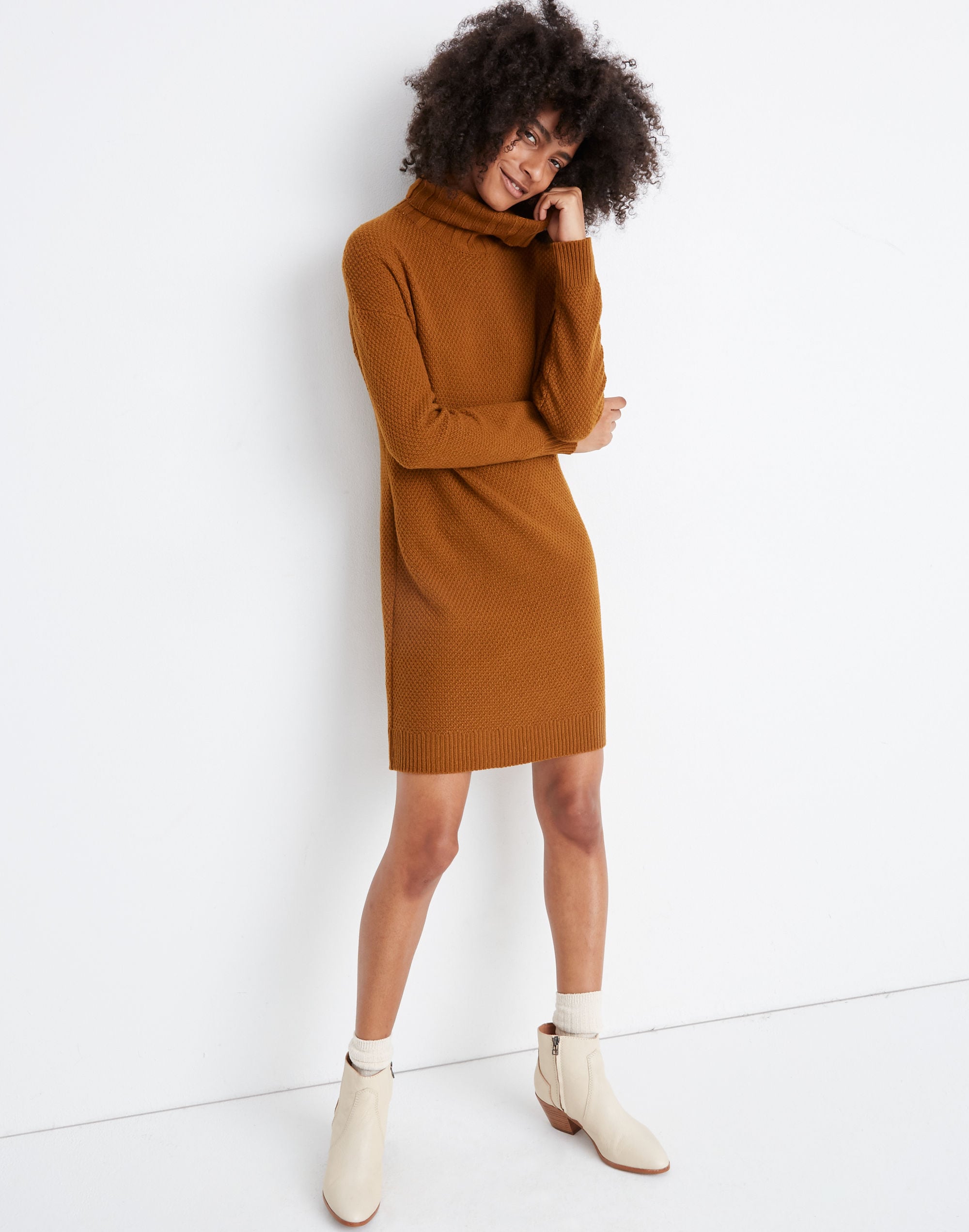 Foldover Turtleneck Sweater Dress