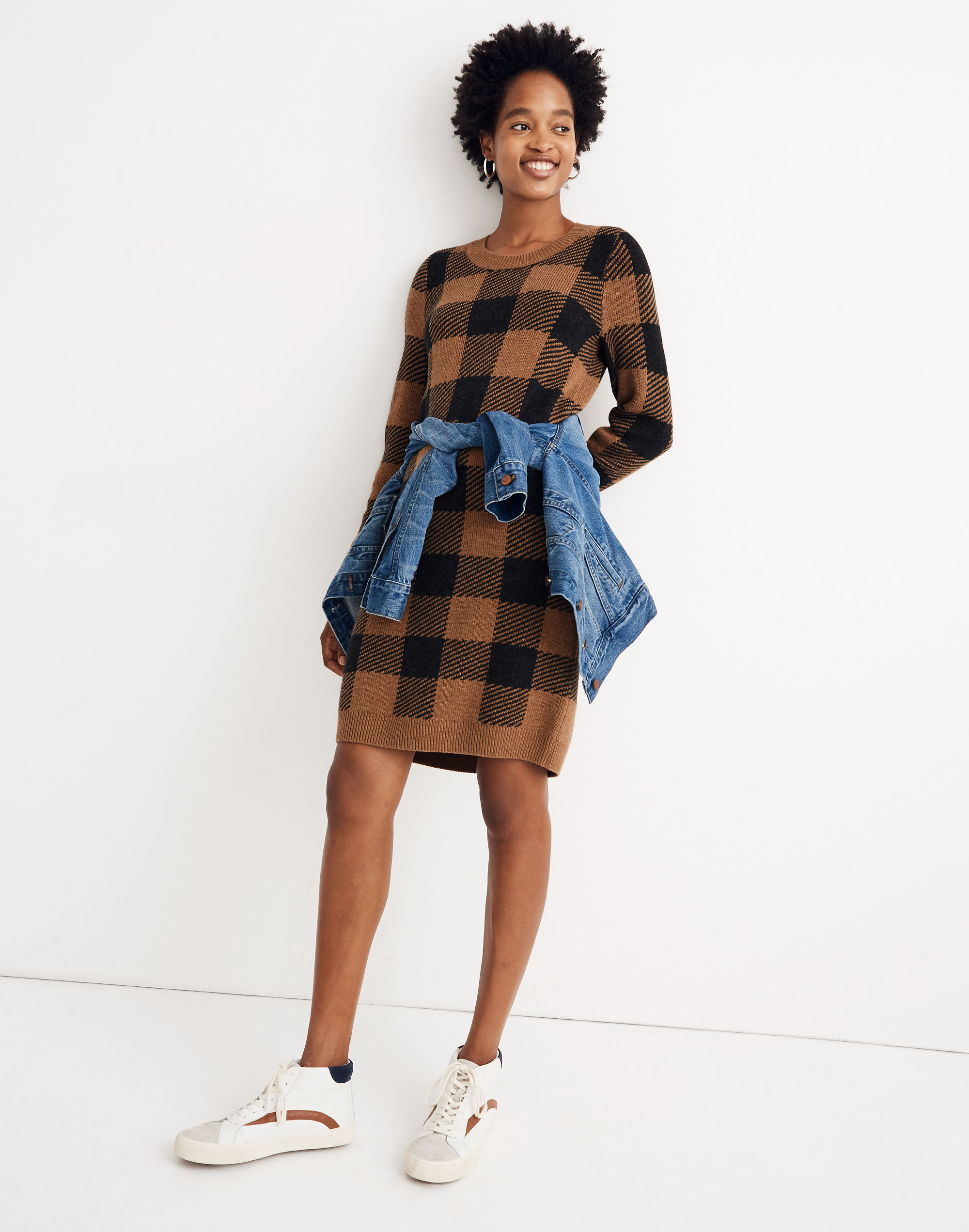 Crewneck Sweater Dress in Buffalo Check