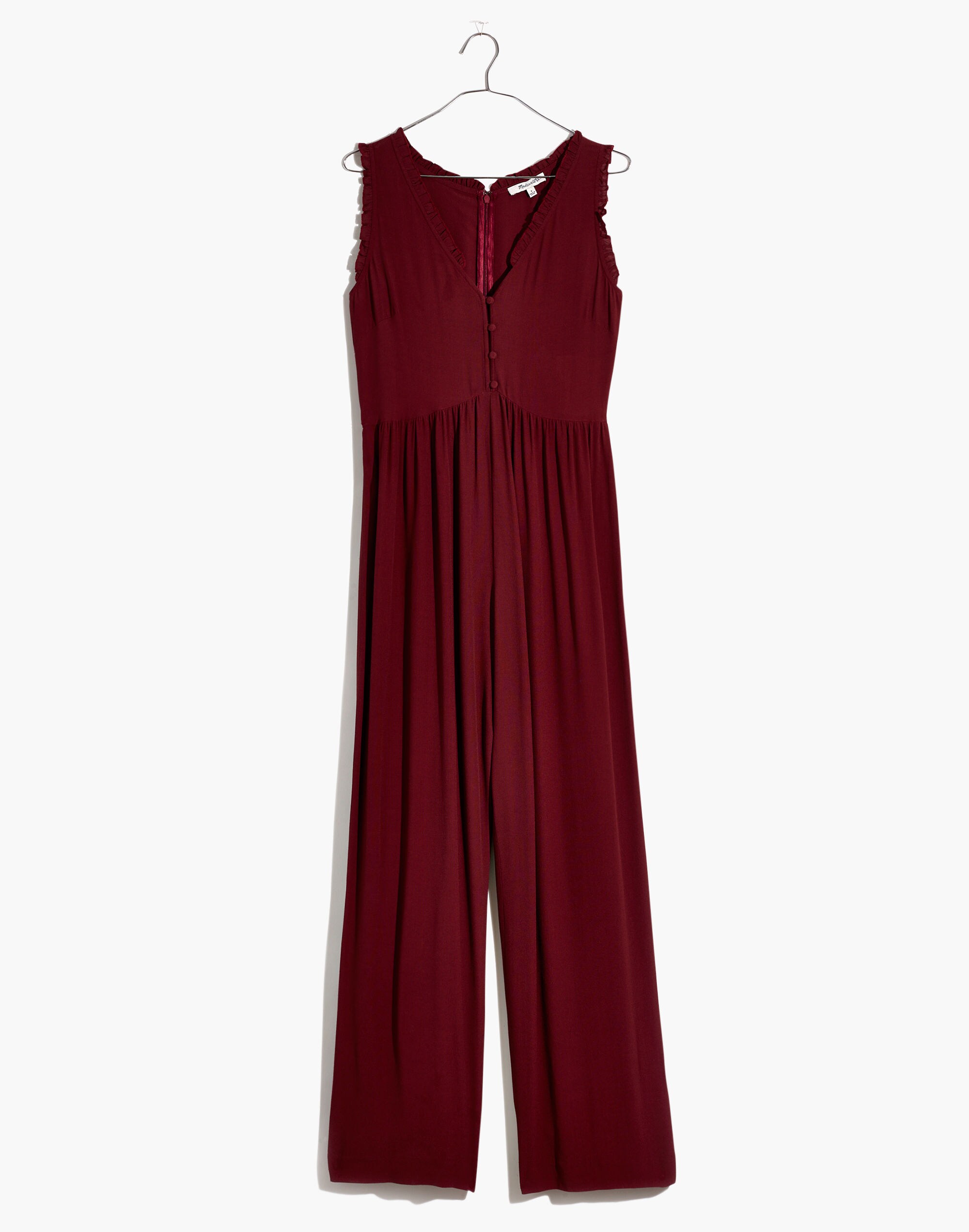 Ruffle-Neck Button-Front Jumpsuit