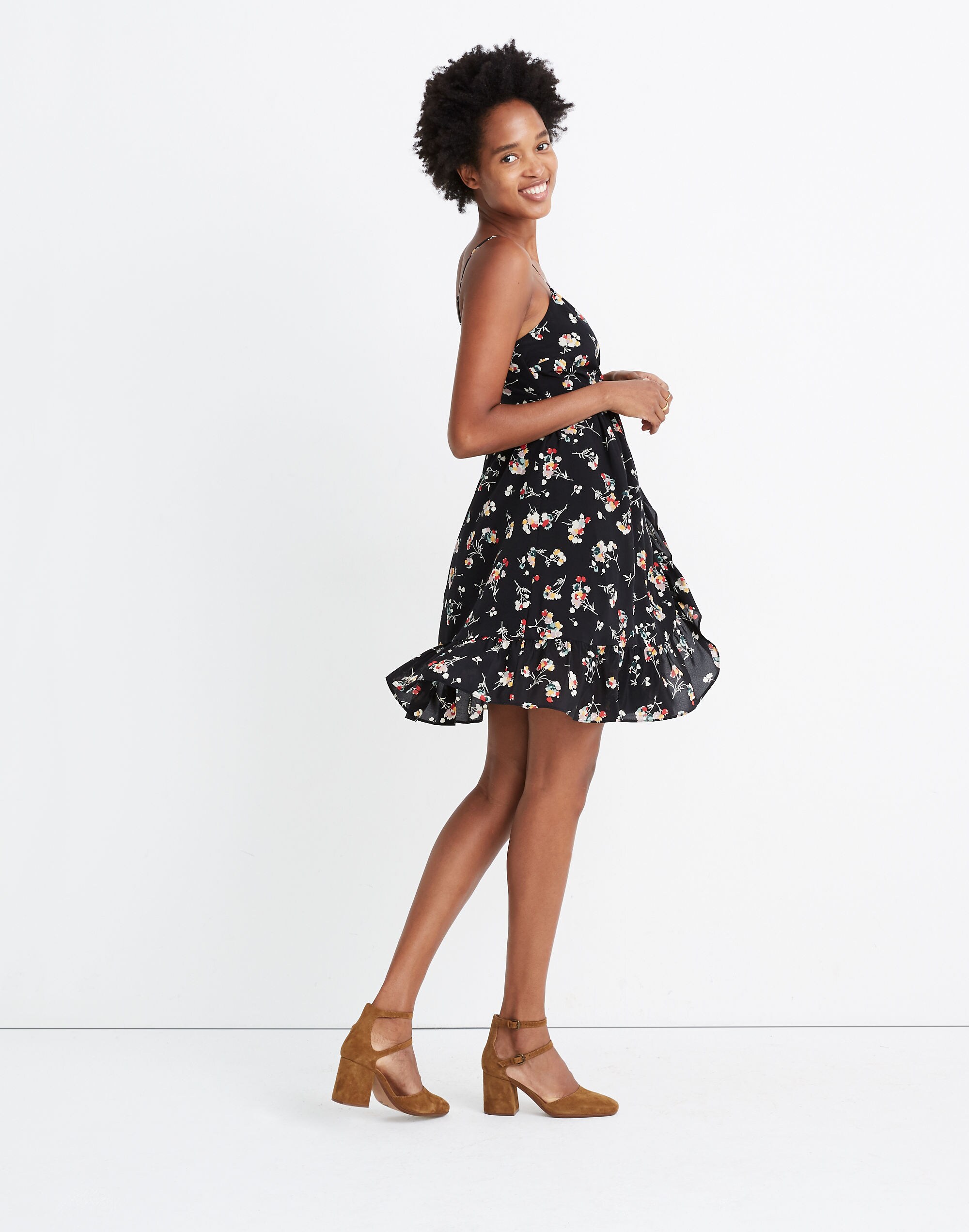 Silk Cami Crossover Dress in Carnation Toss