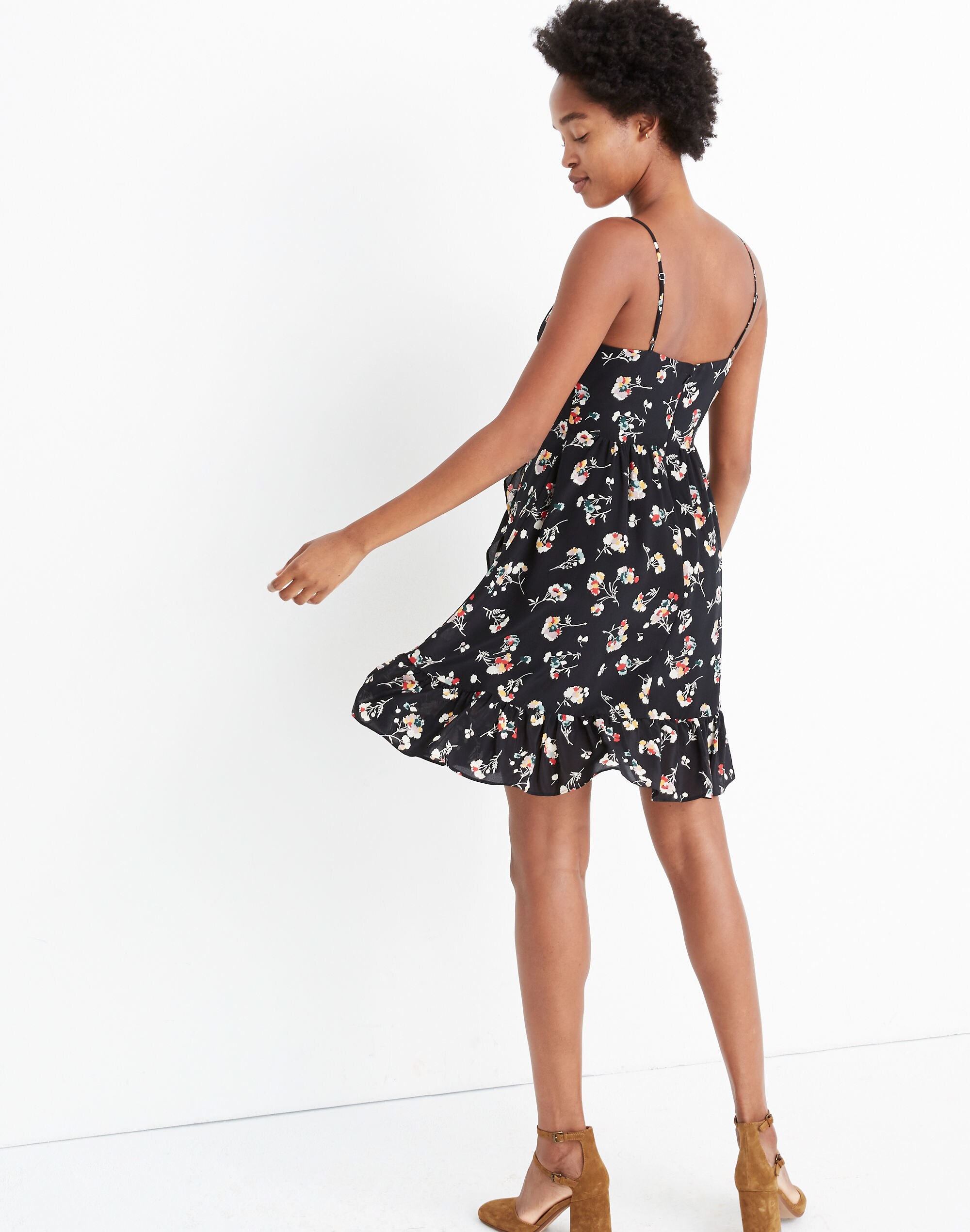 Silk Cami Crossover Dress in Carnation Toss