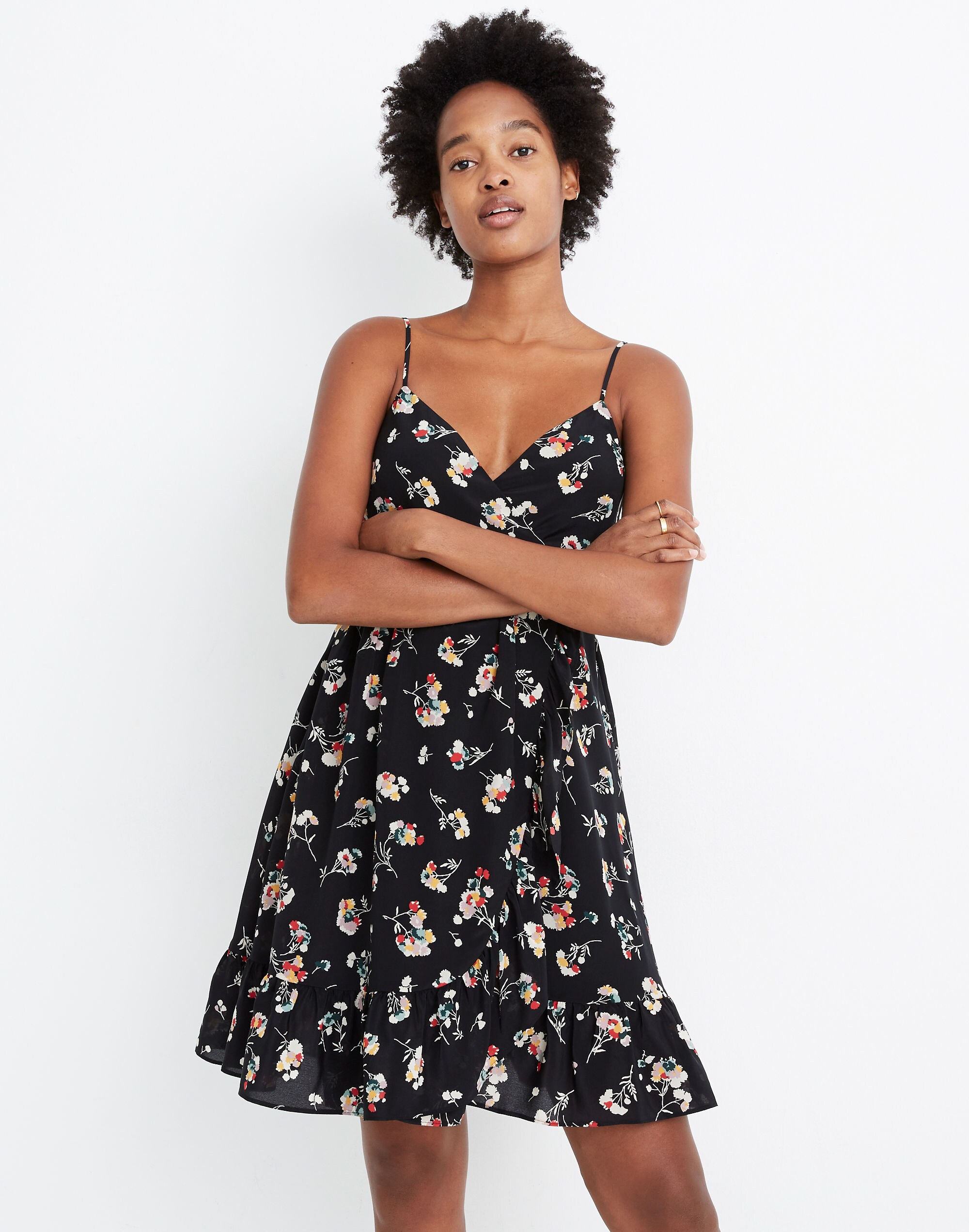 Silk Cami Crossover Dress in Carnation Toss
