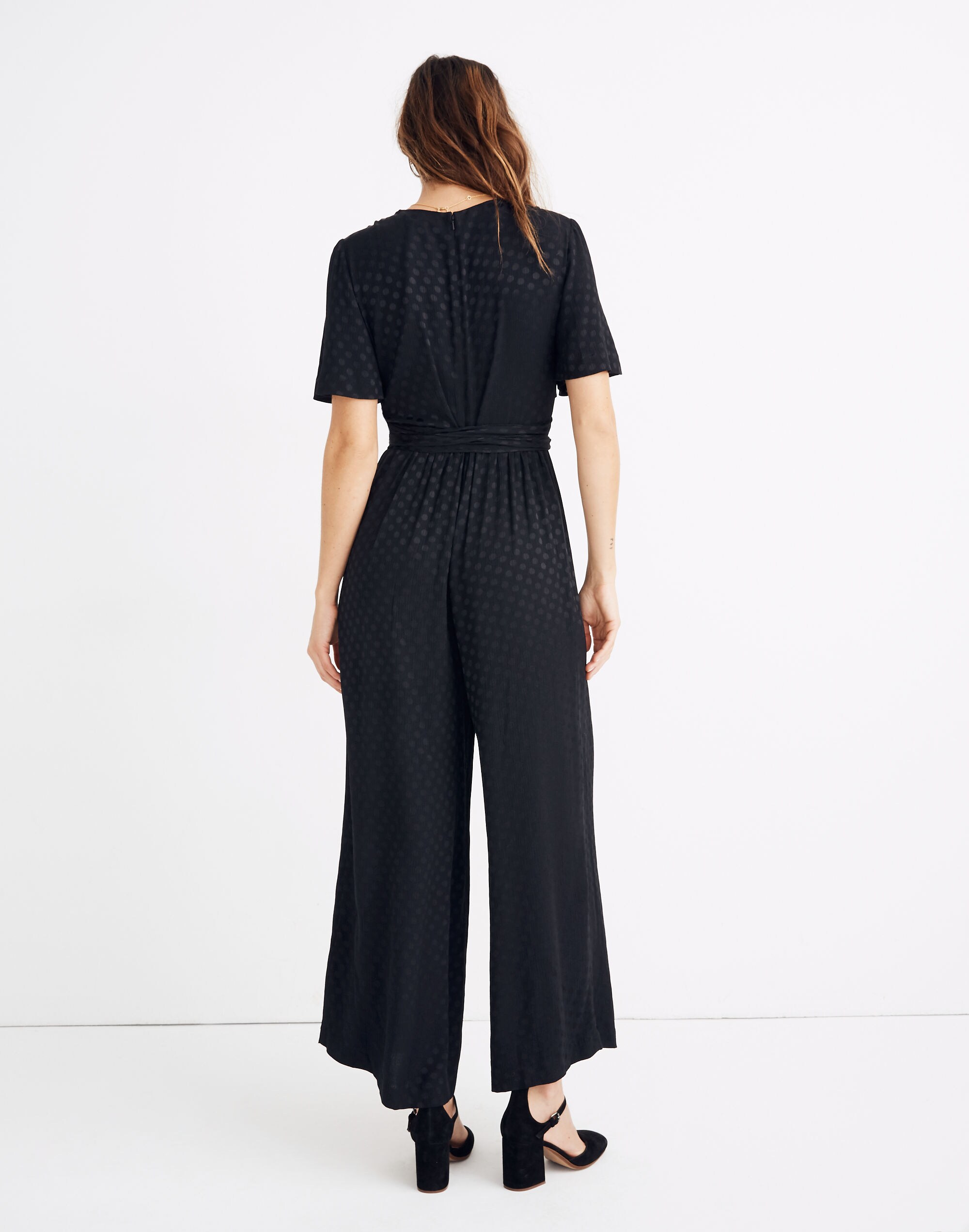 Wrap-Waist Jumpsuit in Dot Jacquard