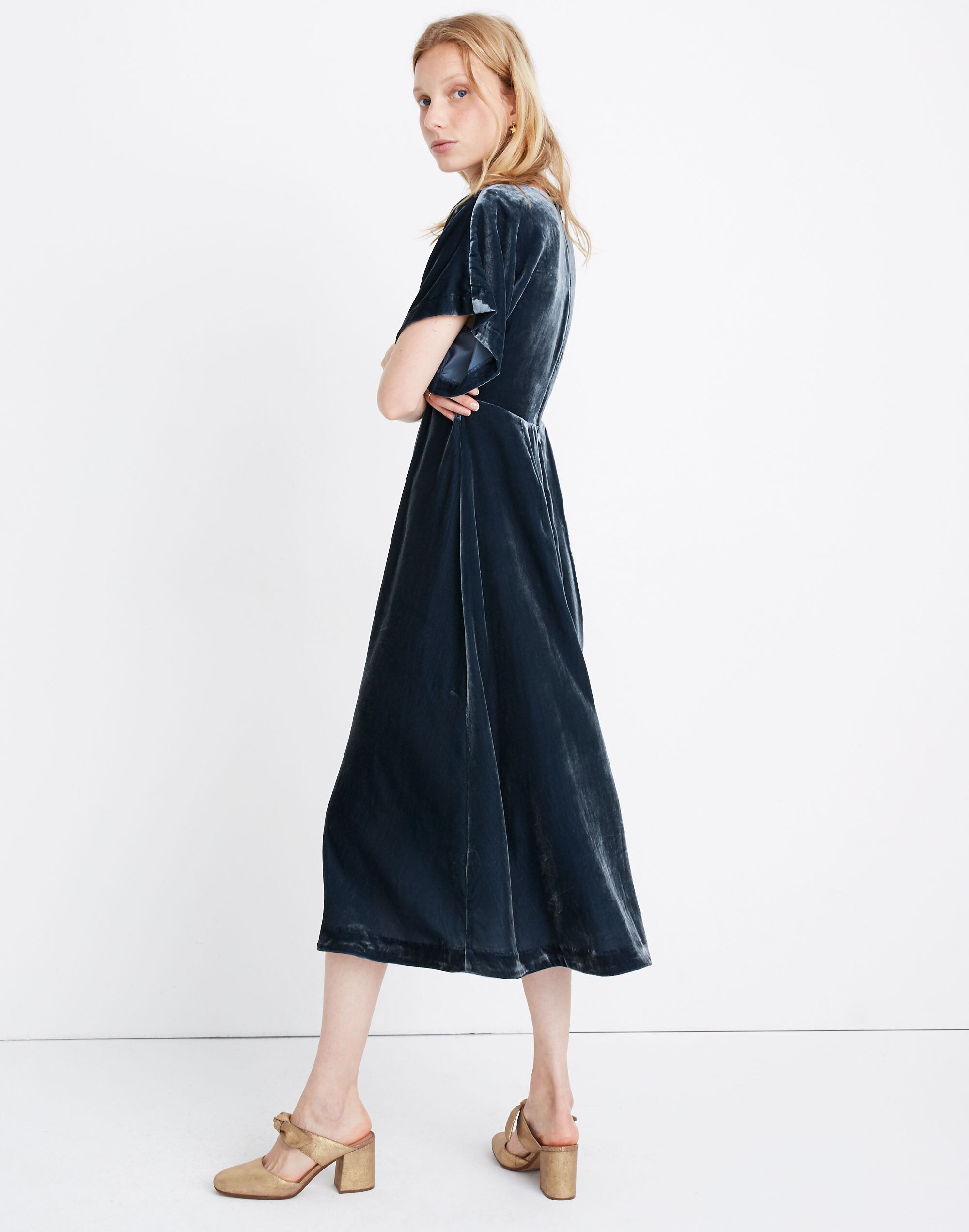 Velvet Deep-V Midi Dress