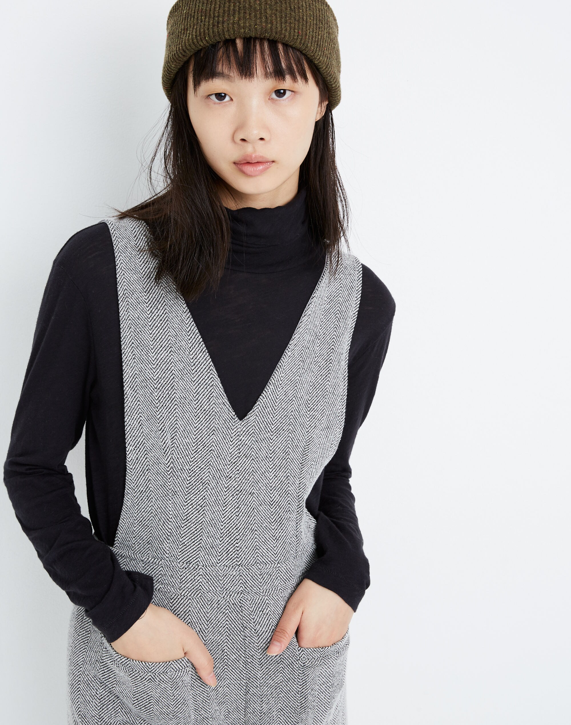 Herringbone V-Neck Overalls