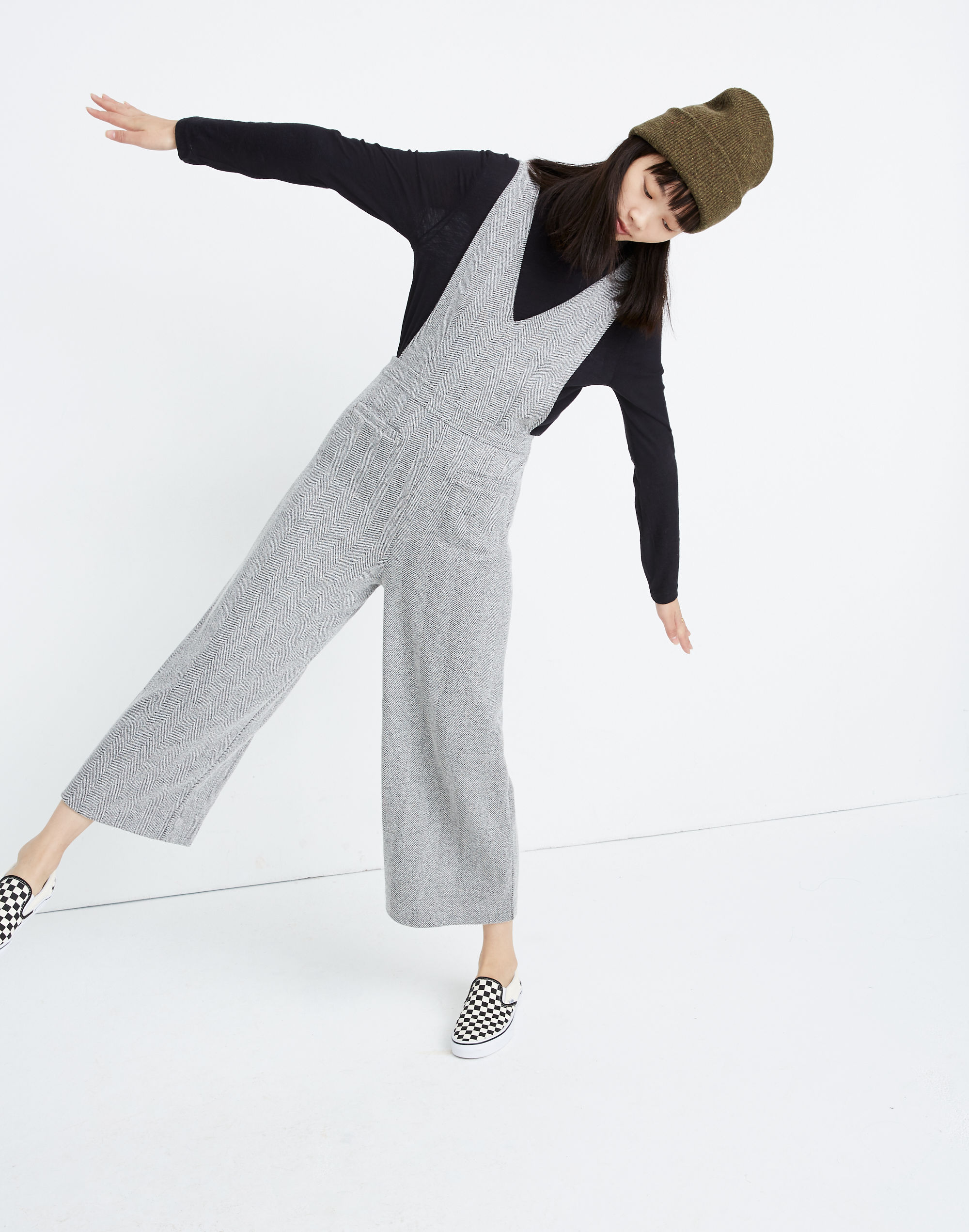 herringbone v-neck overalls