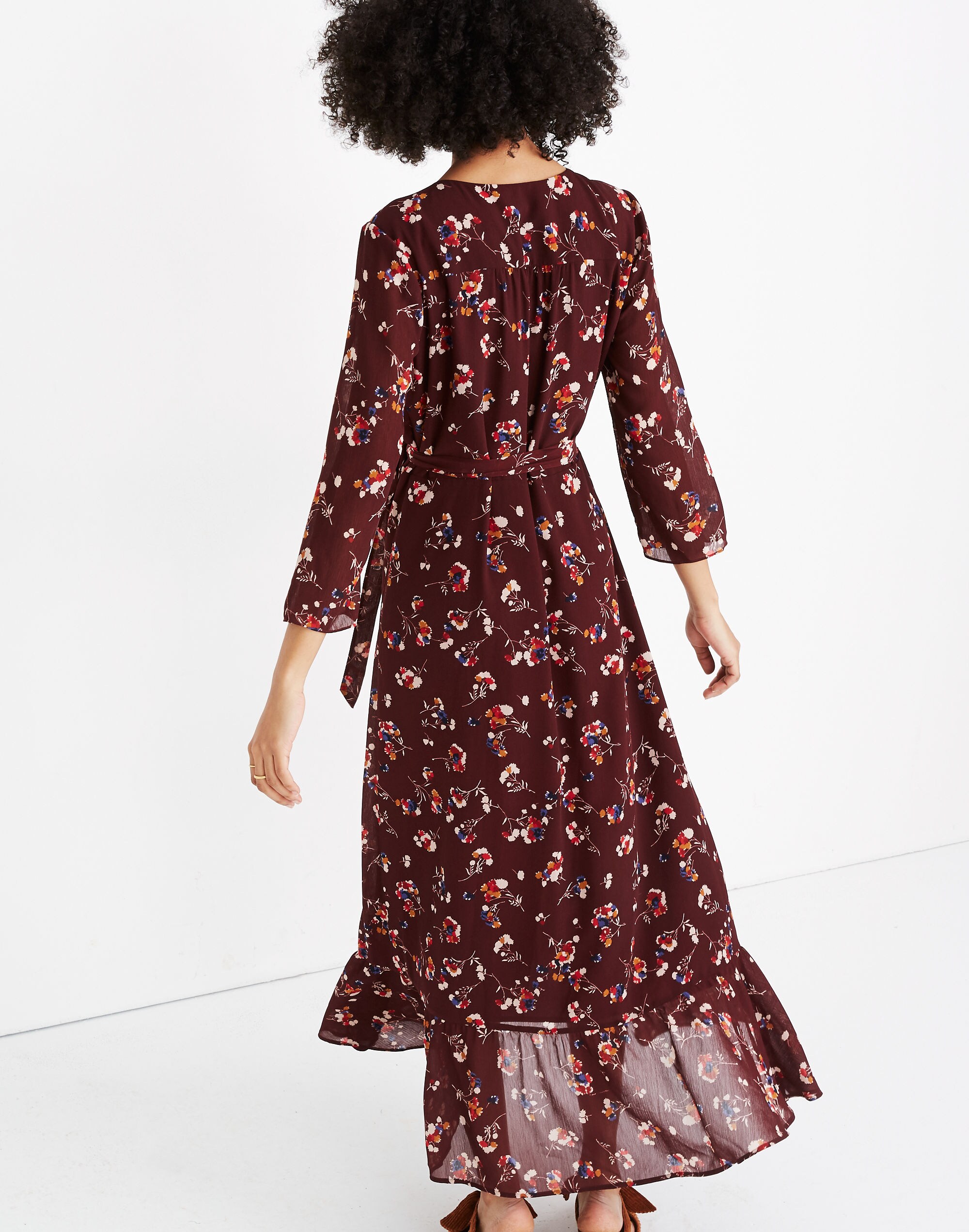 Ruffle-Hem Wrap Dress in Carnation Toss