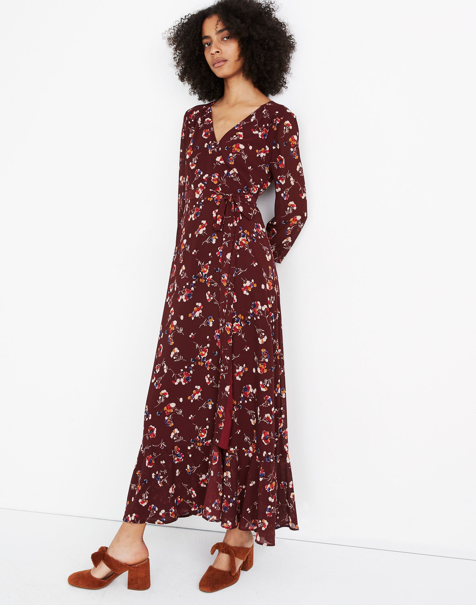 Ruffle-Hem Wrap Dress in Carnation Toss