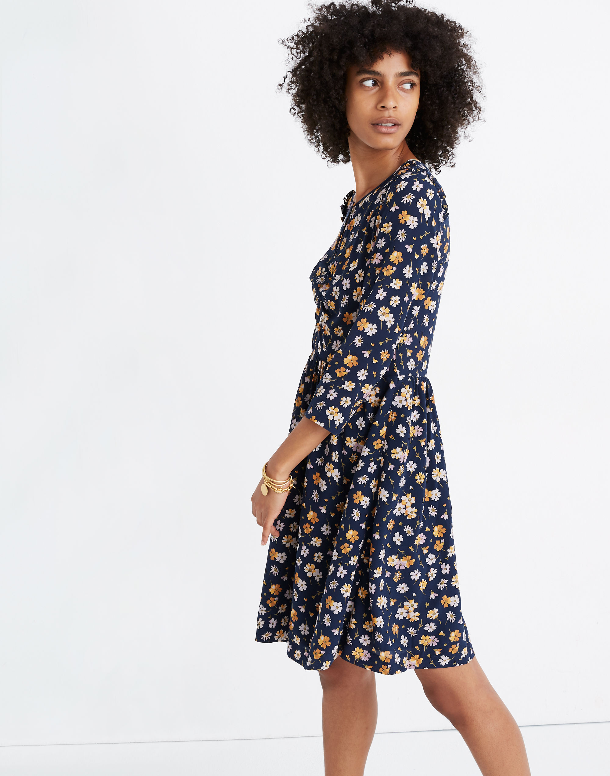 Silk Shirred Keyhole Dress in Petal Party