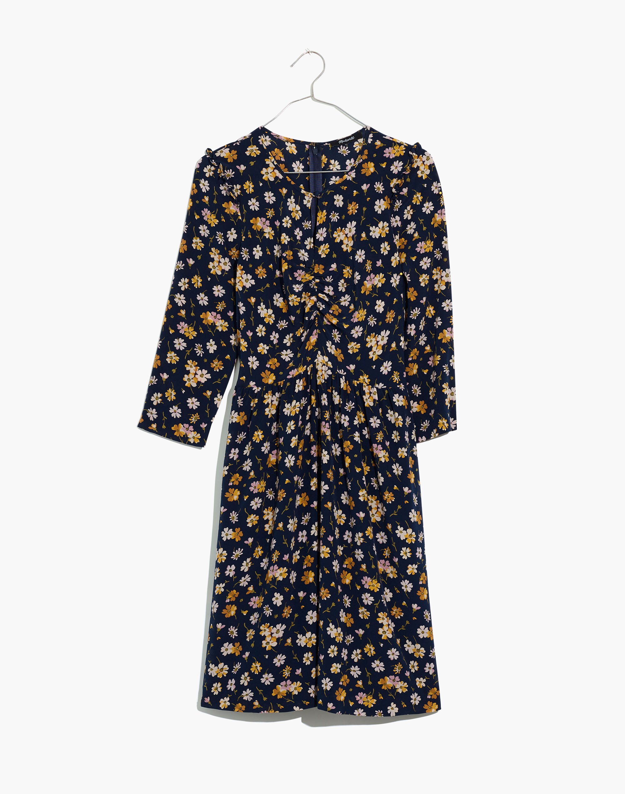 Silk Shirred Keyhole Dress in Petal Party