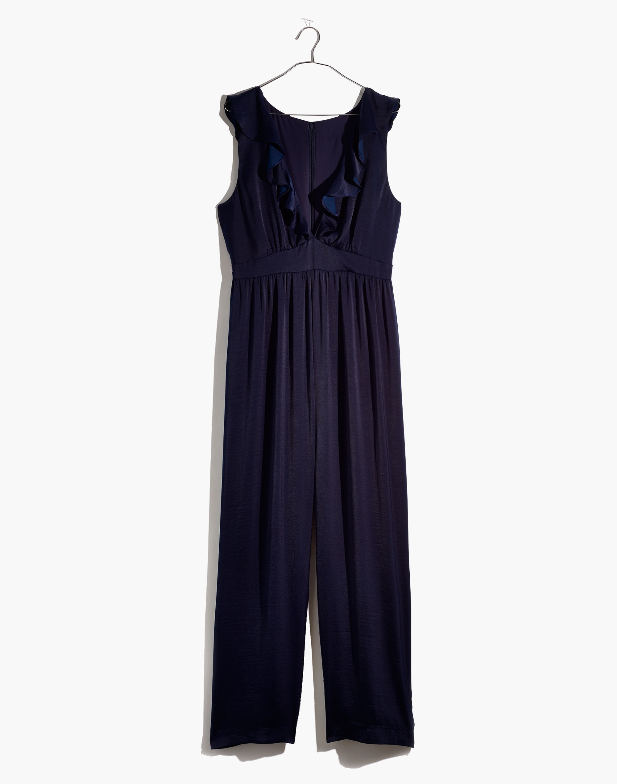 Satin Ruffle-Neck Jumpsuit