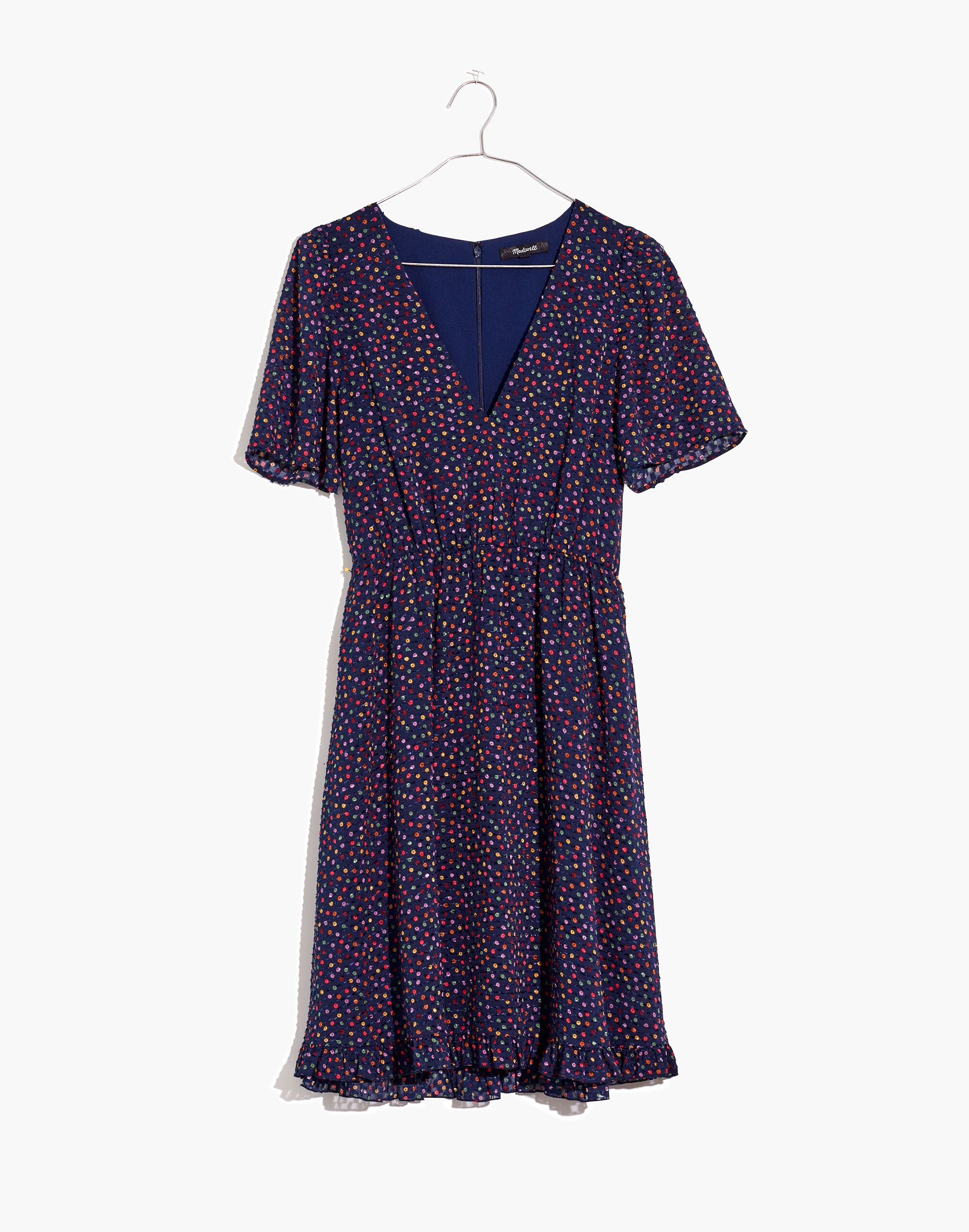 Flutter-Sleeve Ruffle-Hem Dress in Sugar Dot