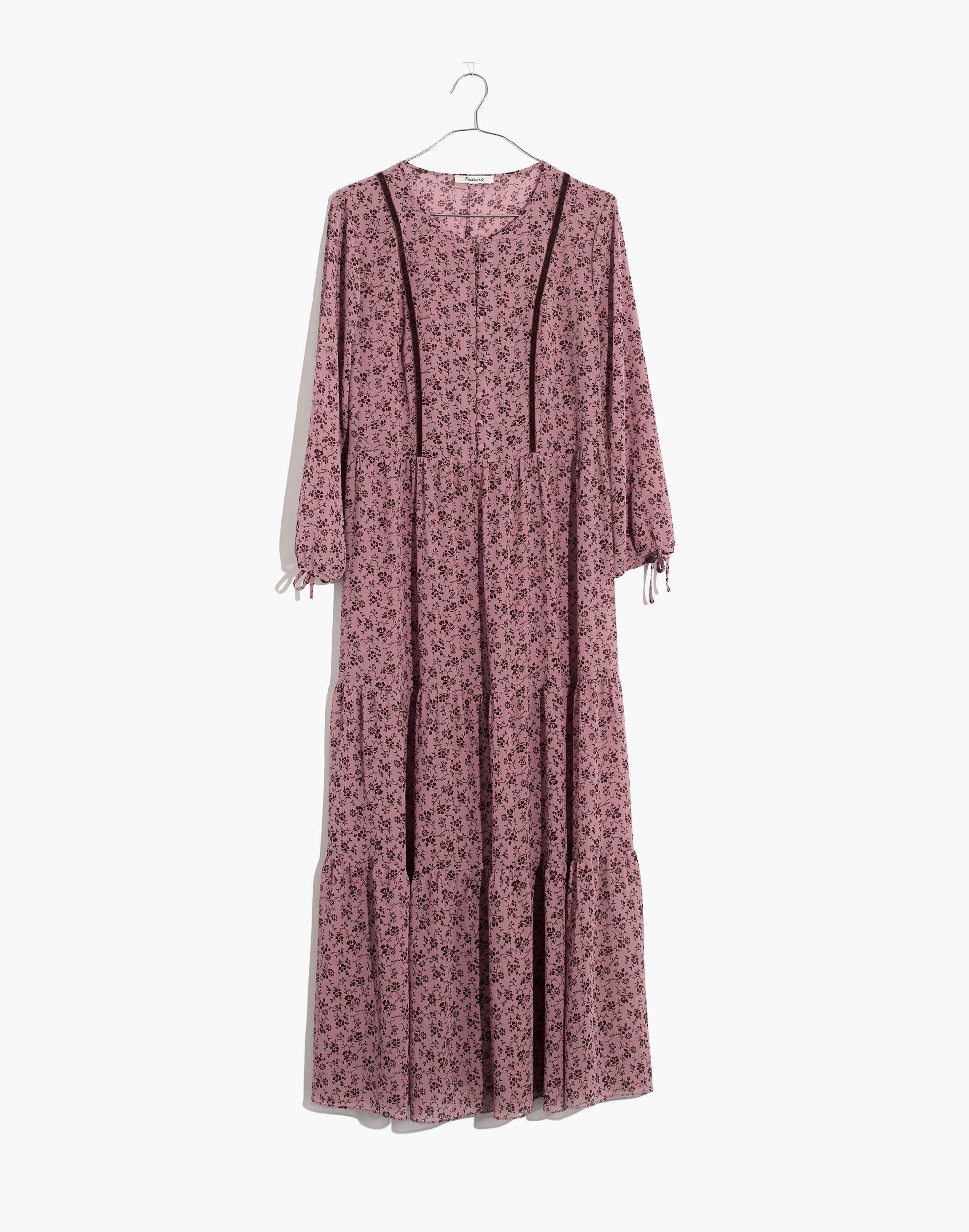 Long-Sleeve Tiered Dress in Branch Floral