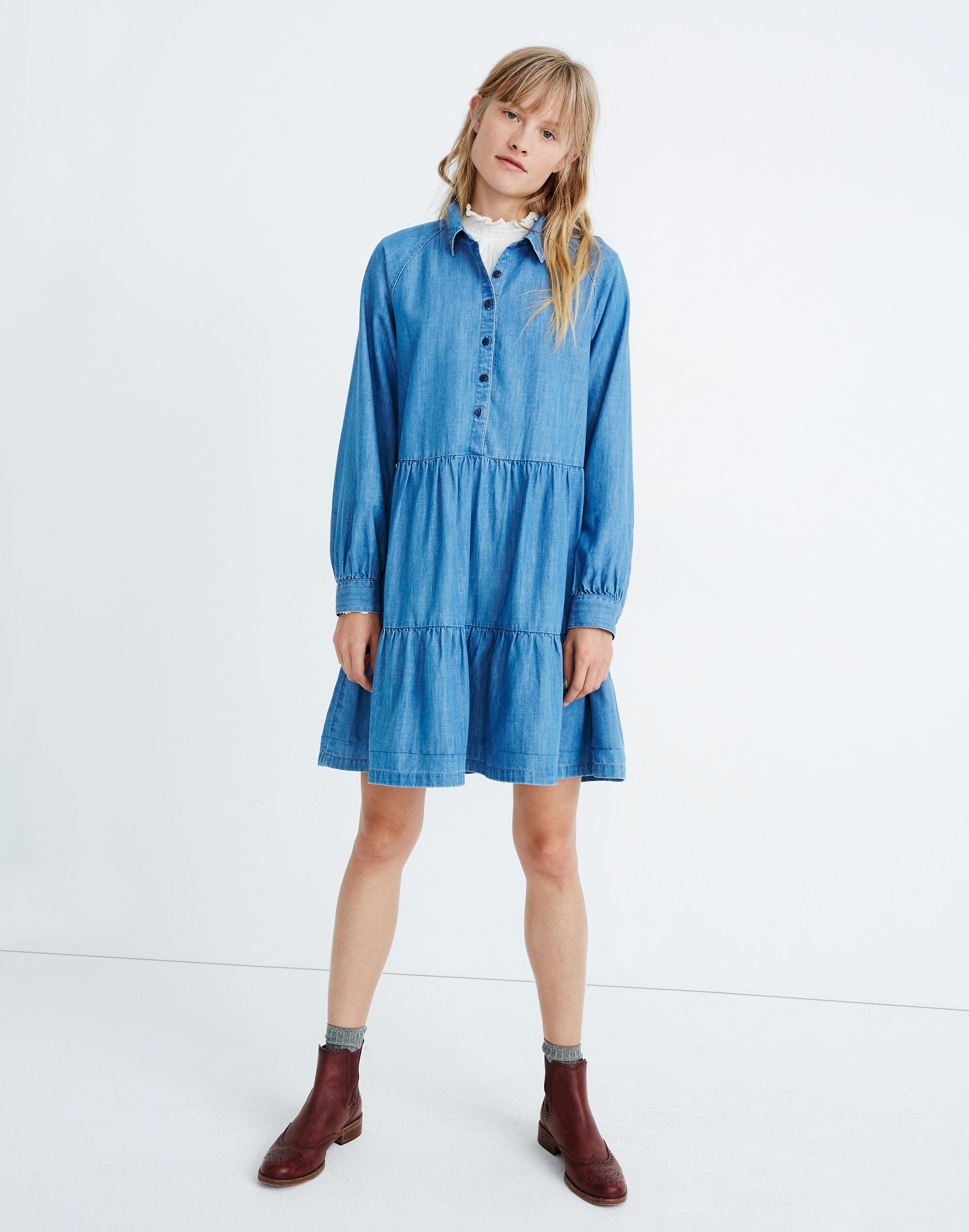 Denim Tiered Shirtdress