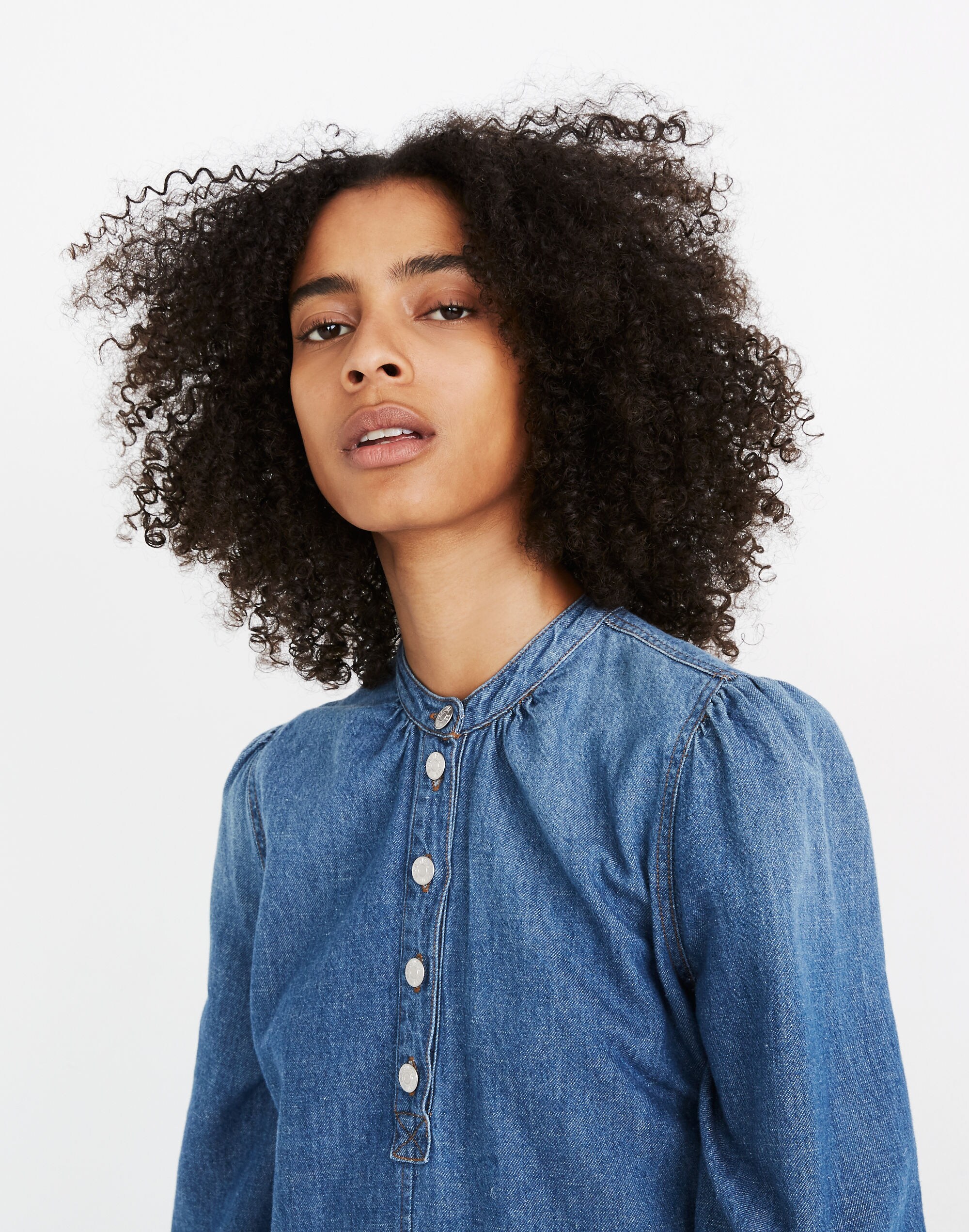 Denim Patch-Pocket Popover Shirtdress