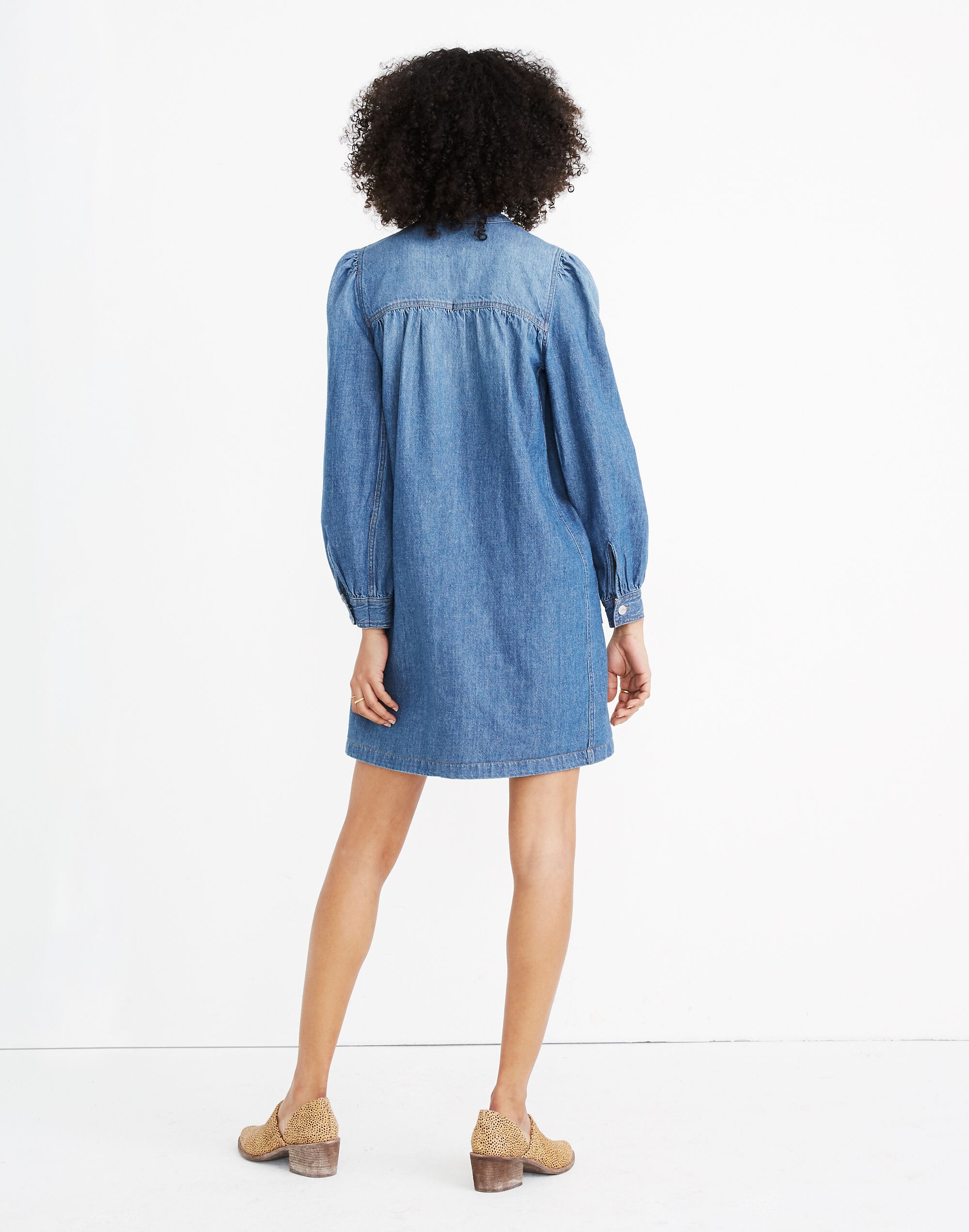 Denim Patch-Pocket Popover Shirtdress