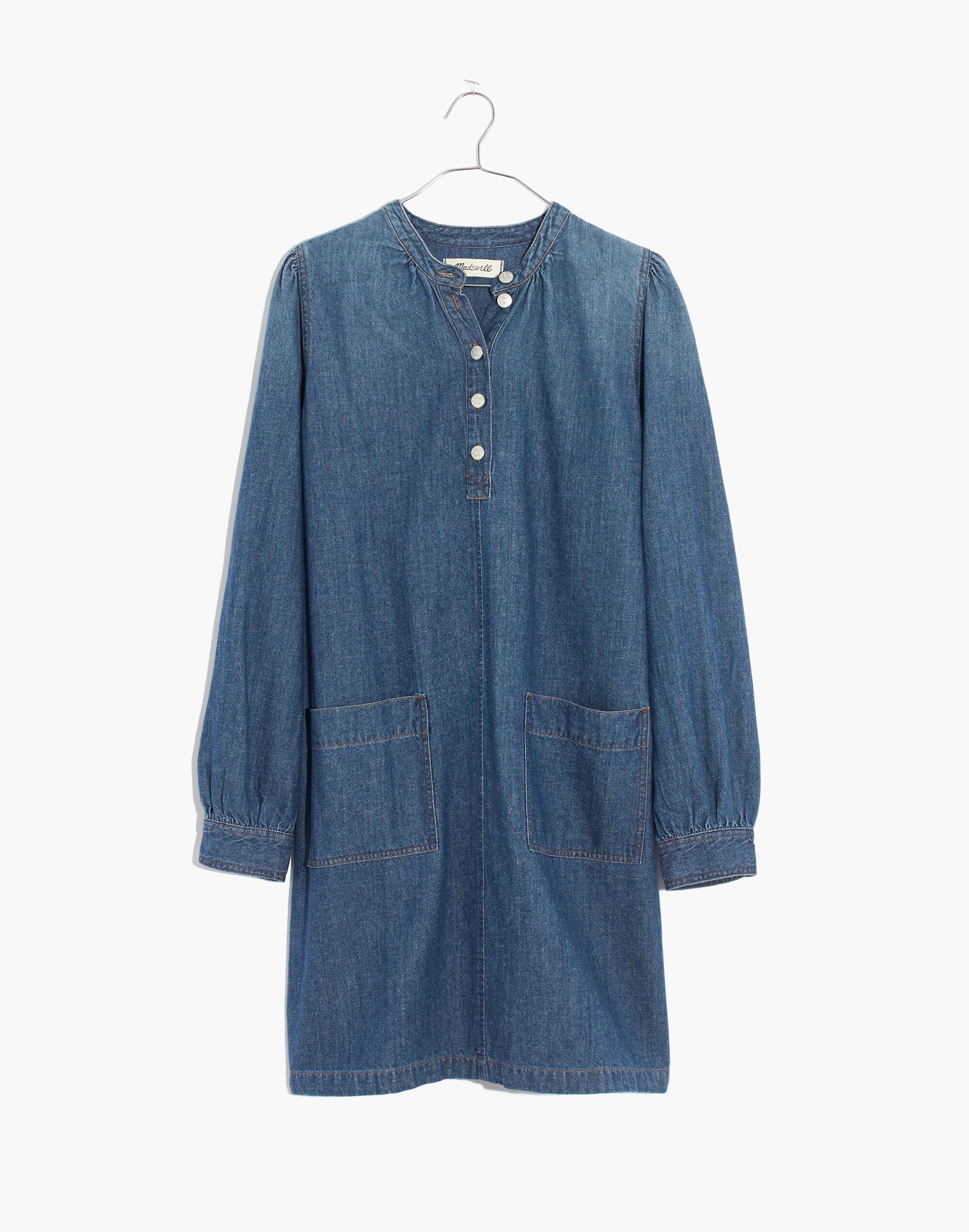 Denim Patch-Pocket Popover Shirtdress