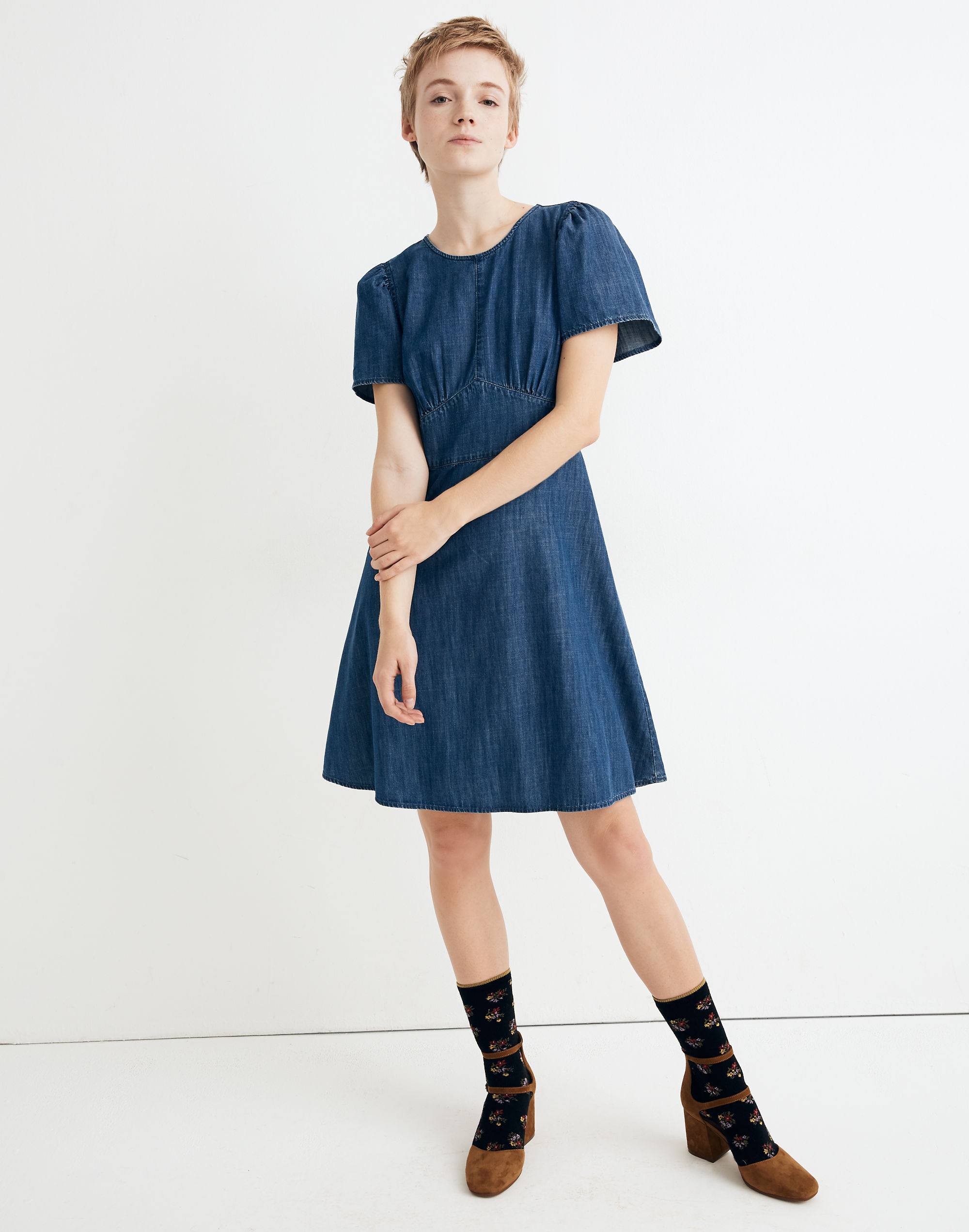 Denim Fit-and-Flare Dress