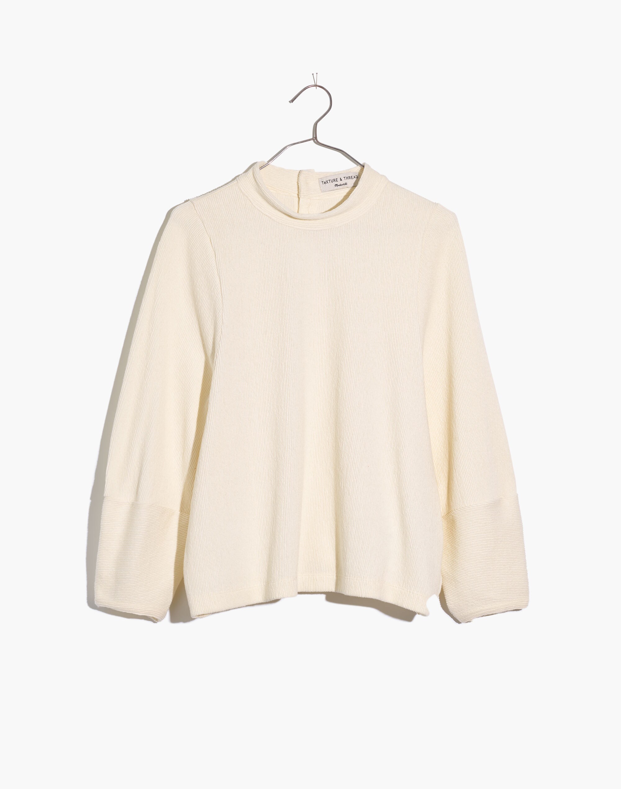 Texture &amp; Thread Button-Back Mockneck Top