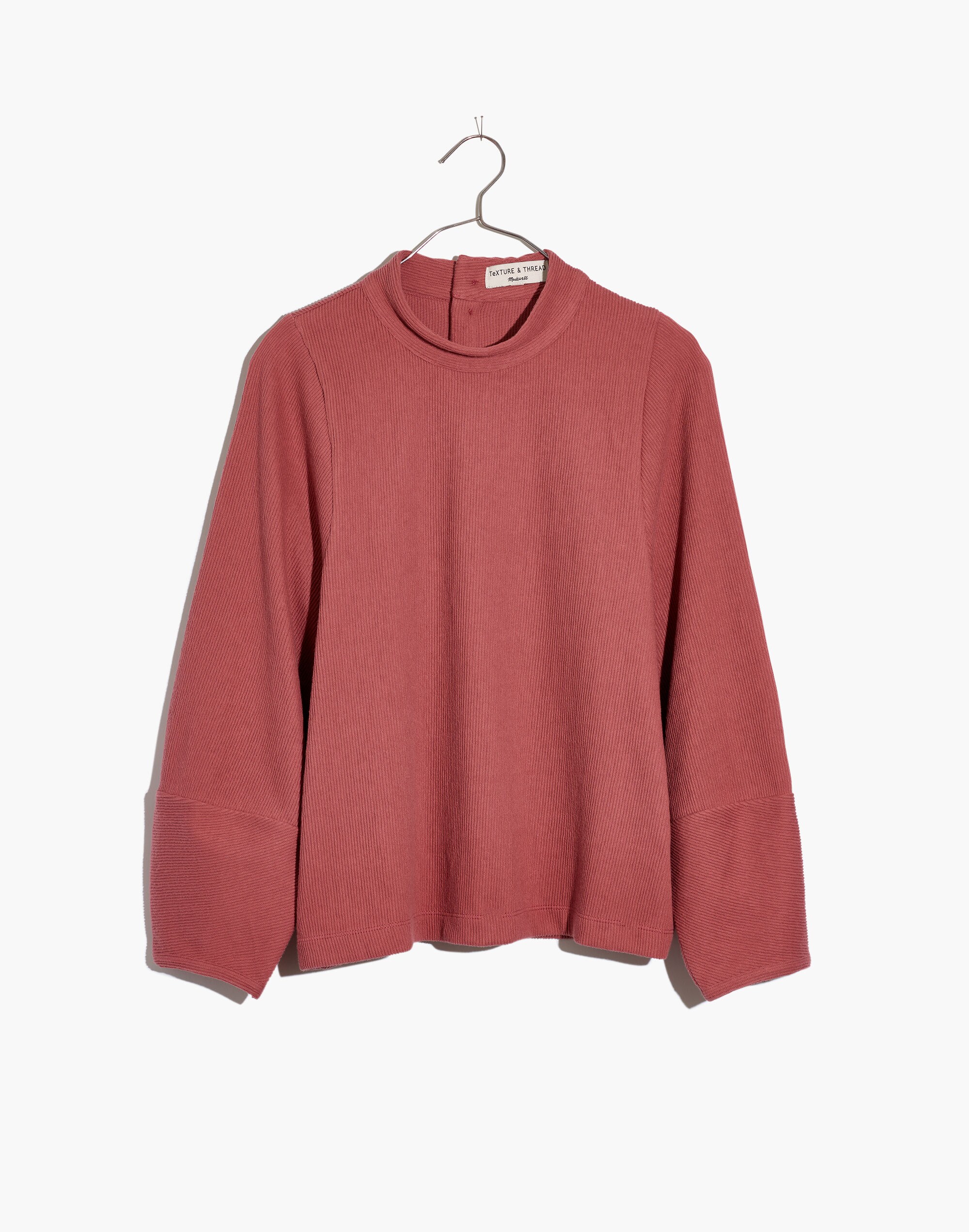 Texture &amp; Thread Button-Back Mockneck Top