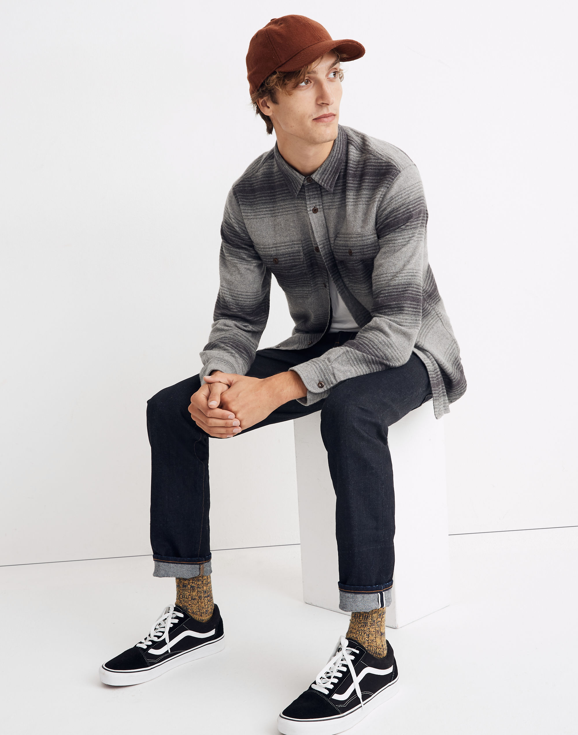 Double-Brushed Flannel Long-Sleeve Workshirt in Blanket Stripe