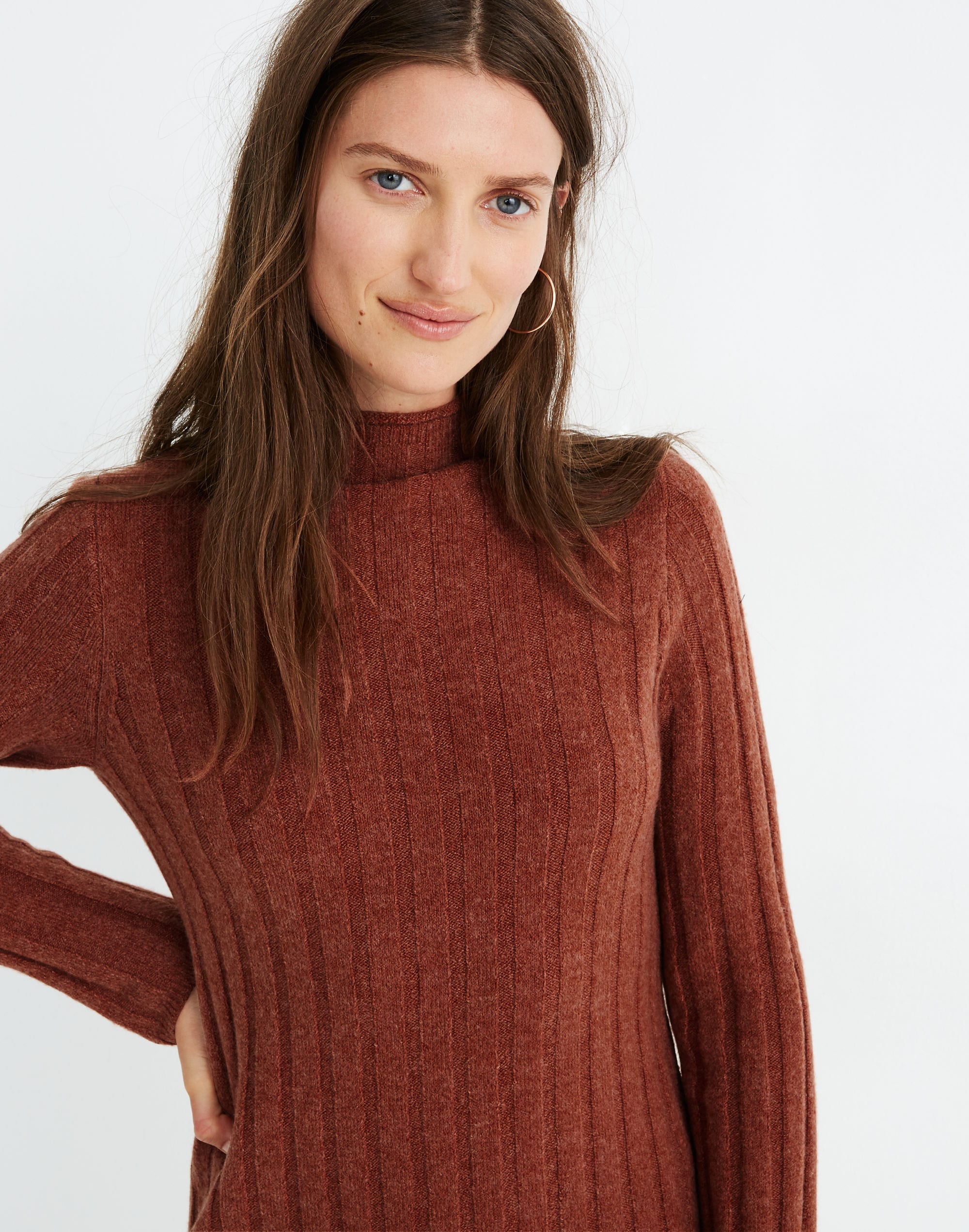 Ribbed Mockneck Sweater Dress in Coziest Yarn