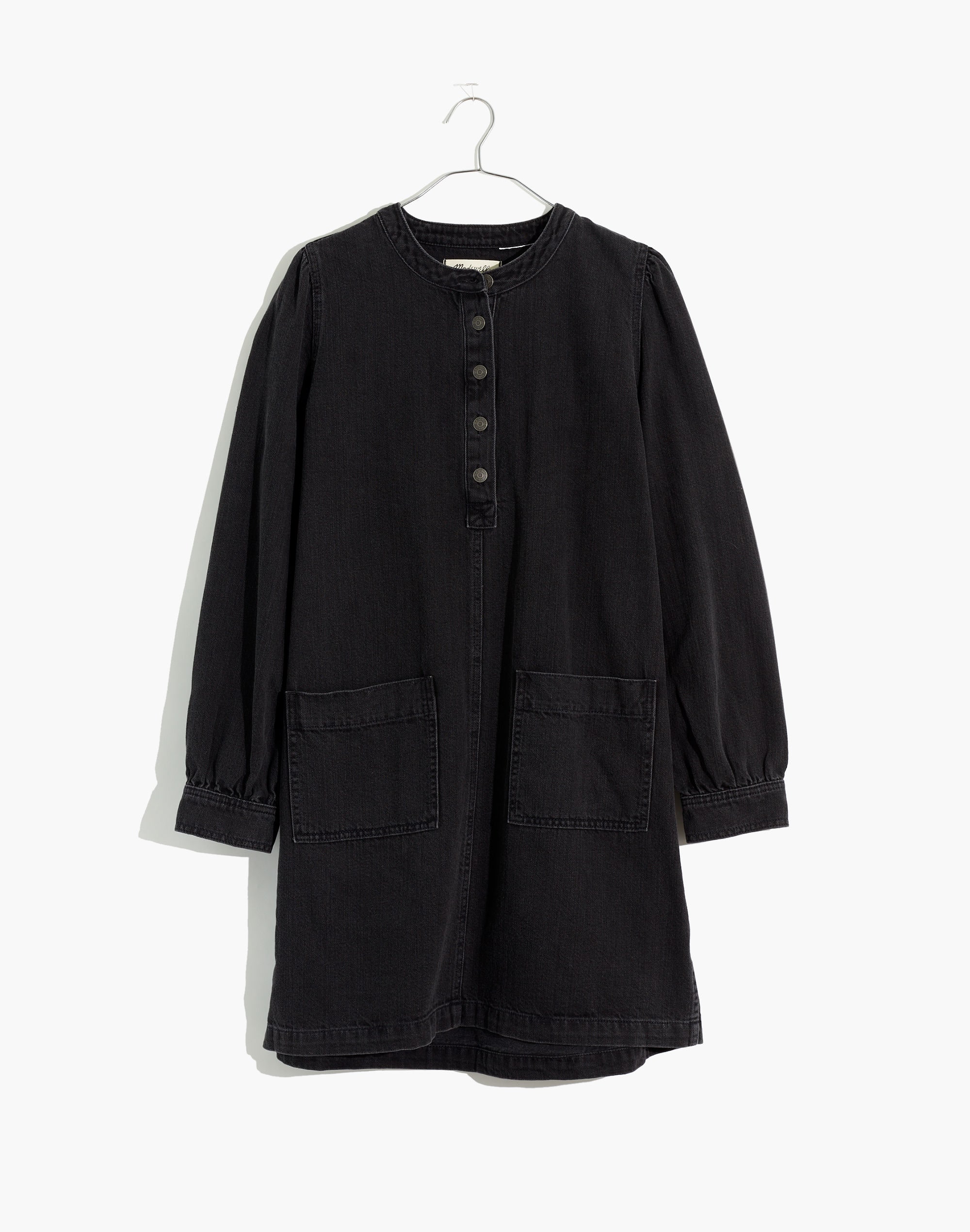 Denim Patch-Pocket Popover Shirtdress in Shrader Wash
