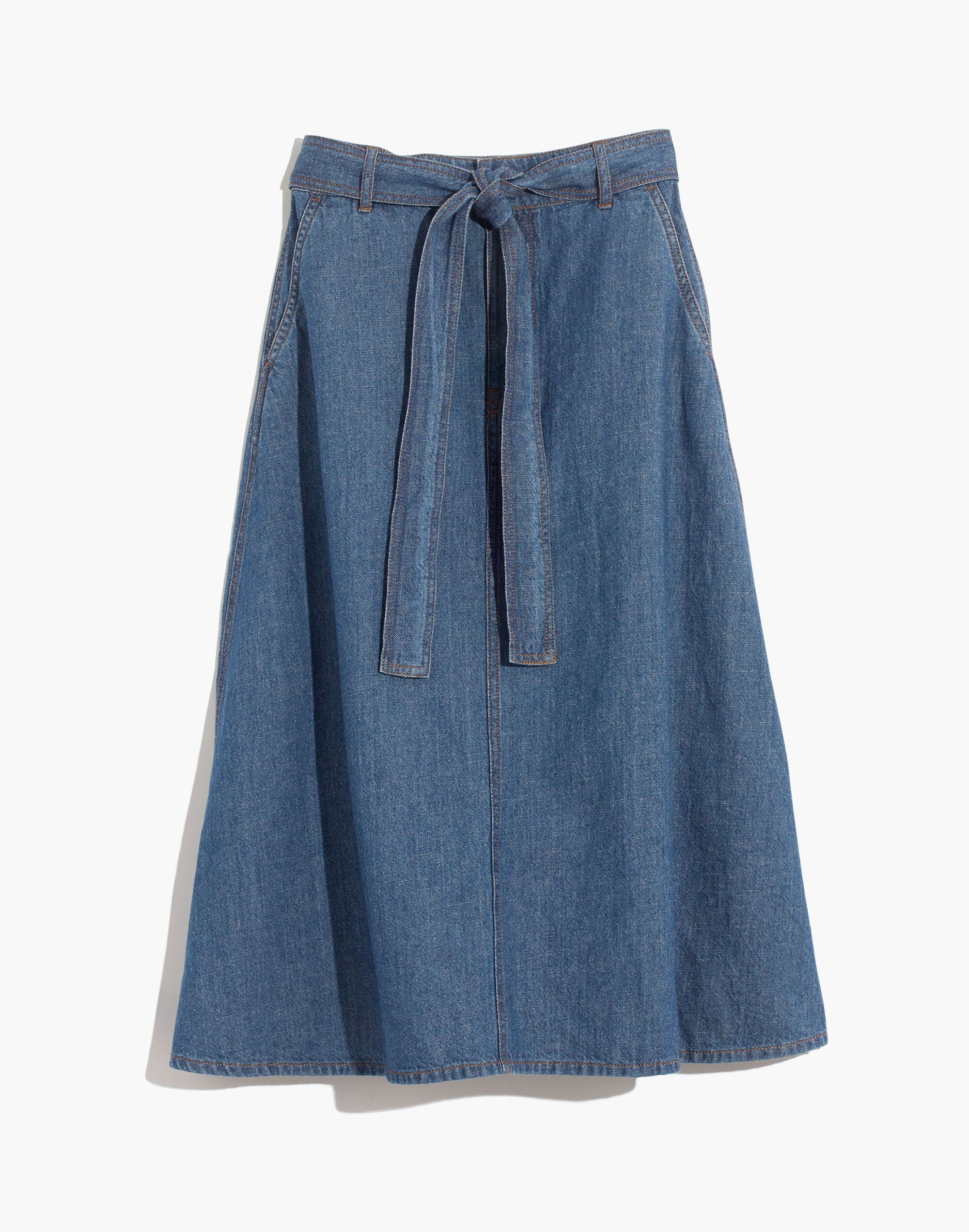 Rigid Denim Tie-Waist Midi Skirt in Homedale Wash