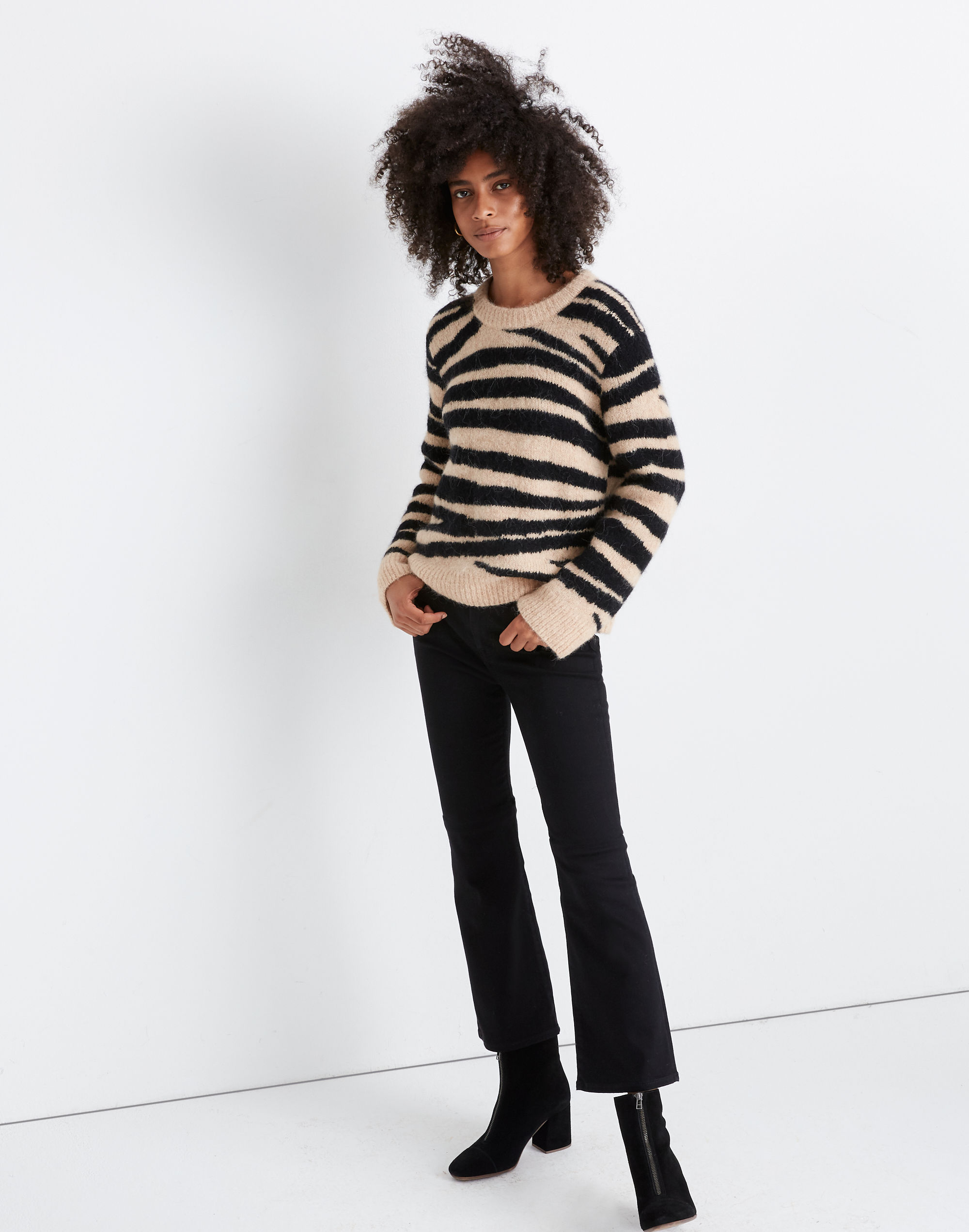 Shrunken Pullover Sweater in Tiger Stripe